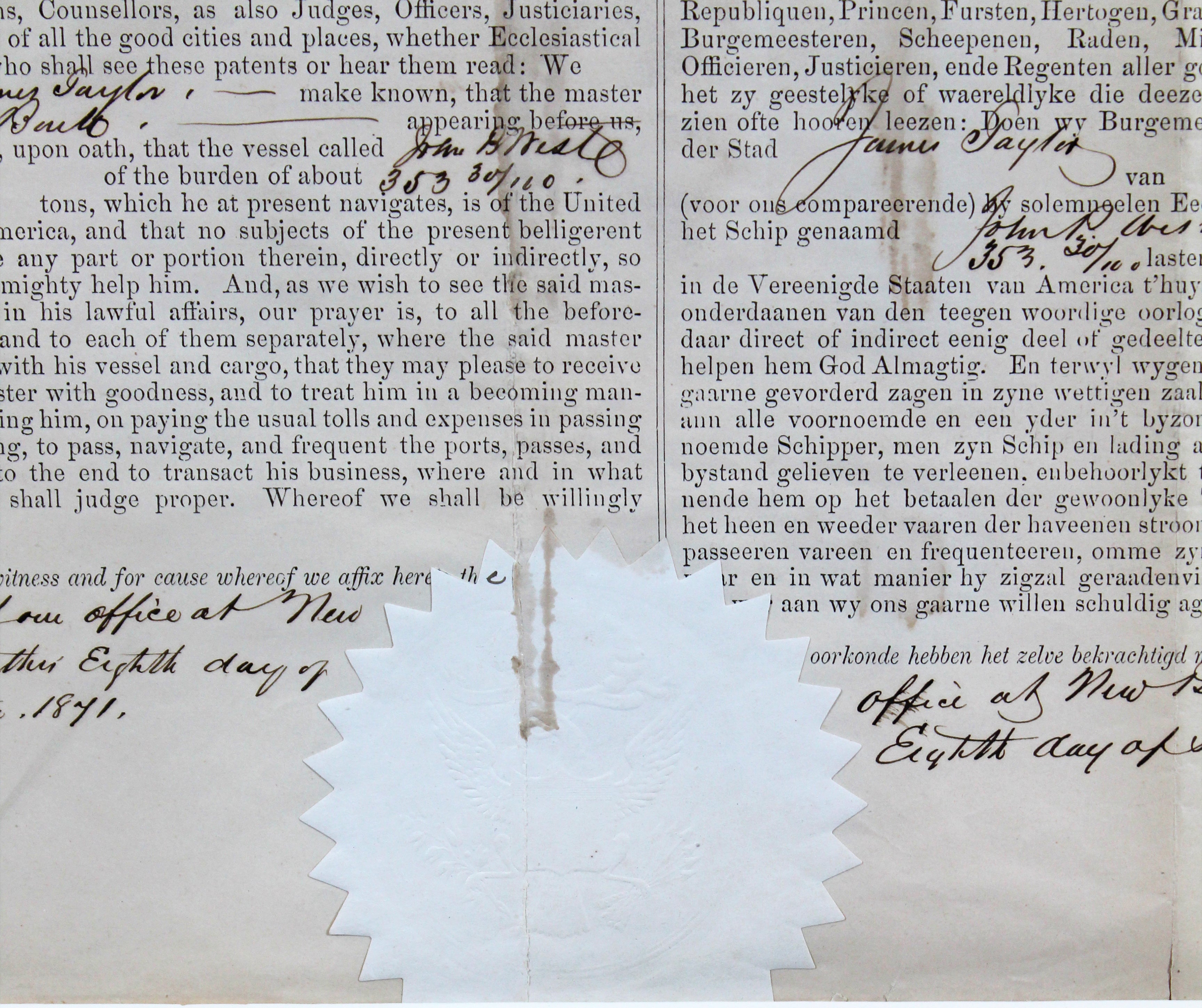 Ulysses S. Grant Signed & Framed 16x20 4 Language Ship's Passport BAS #AC26907