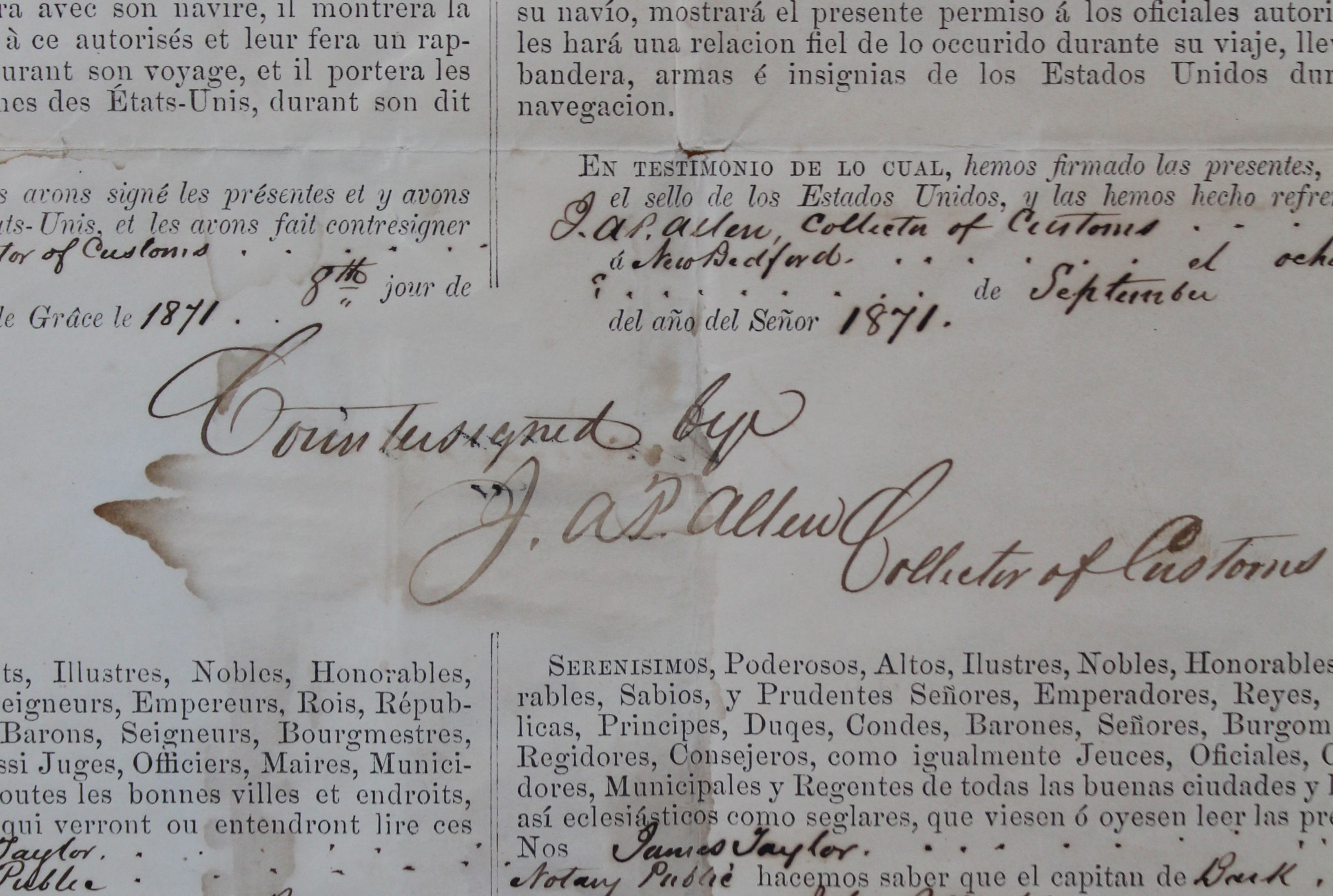 Ulysses S. Grant Signed & Framed 16x20 4 Language Ship's Passport BAS #AC26907