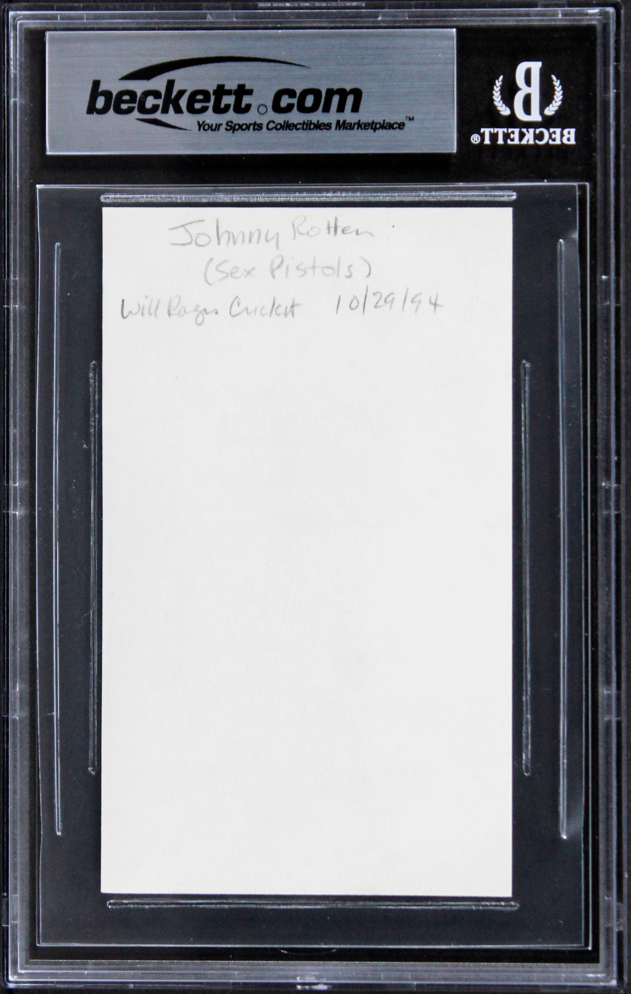 John Rotten Lydon Sex Pistols Authentic Signed 3x5 Index Card BAS Slabbed 2
