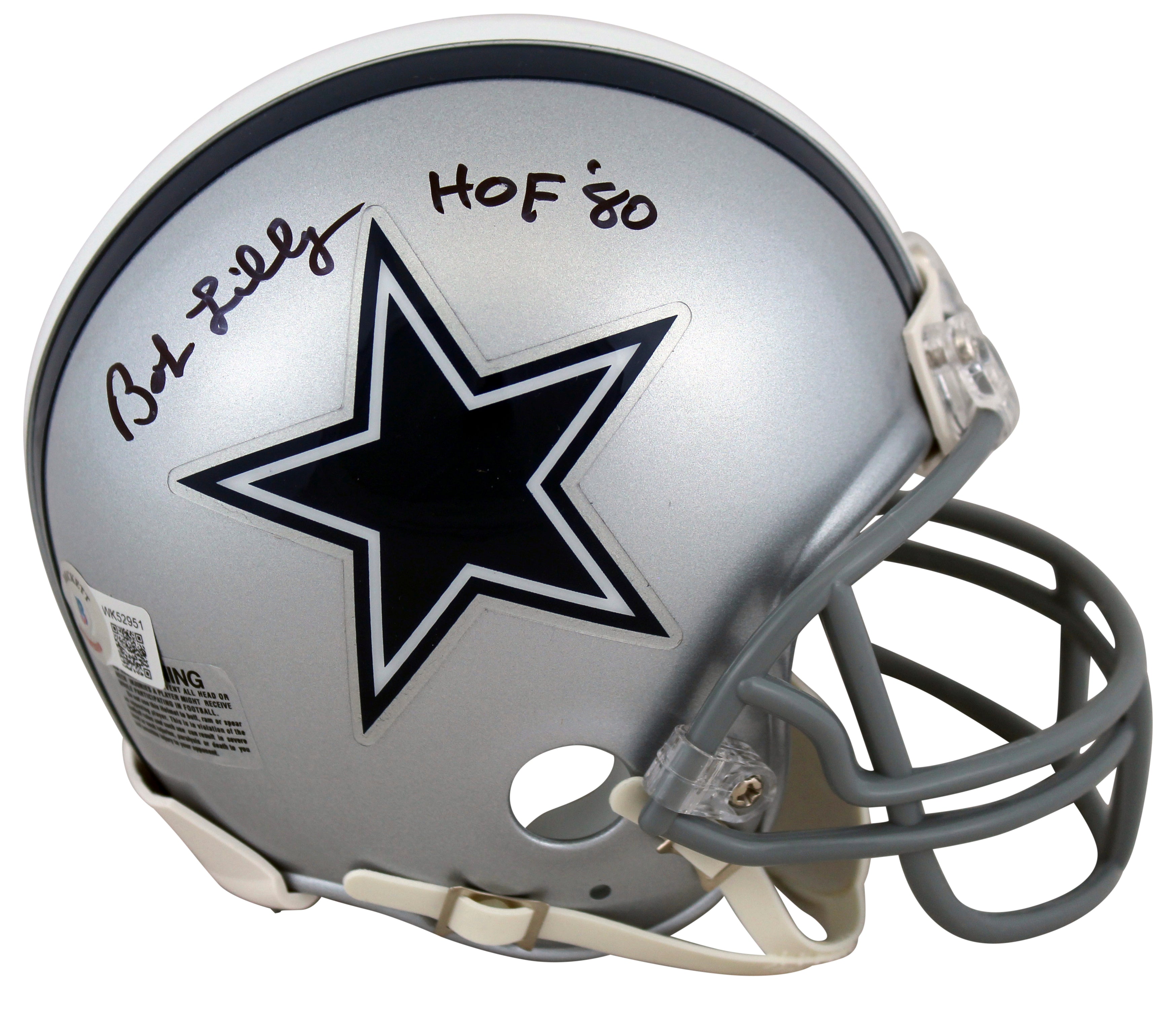 Cowboys Bob Lilly "HOF 80" Authentic Signed Silver Rep Mini Helmet BAS Witnessed