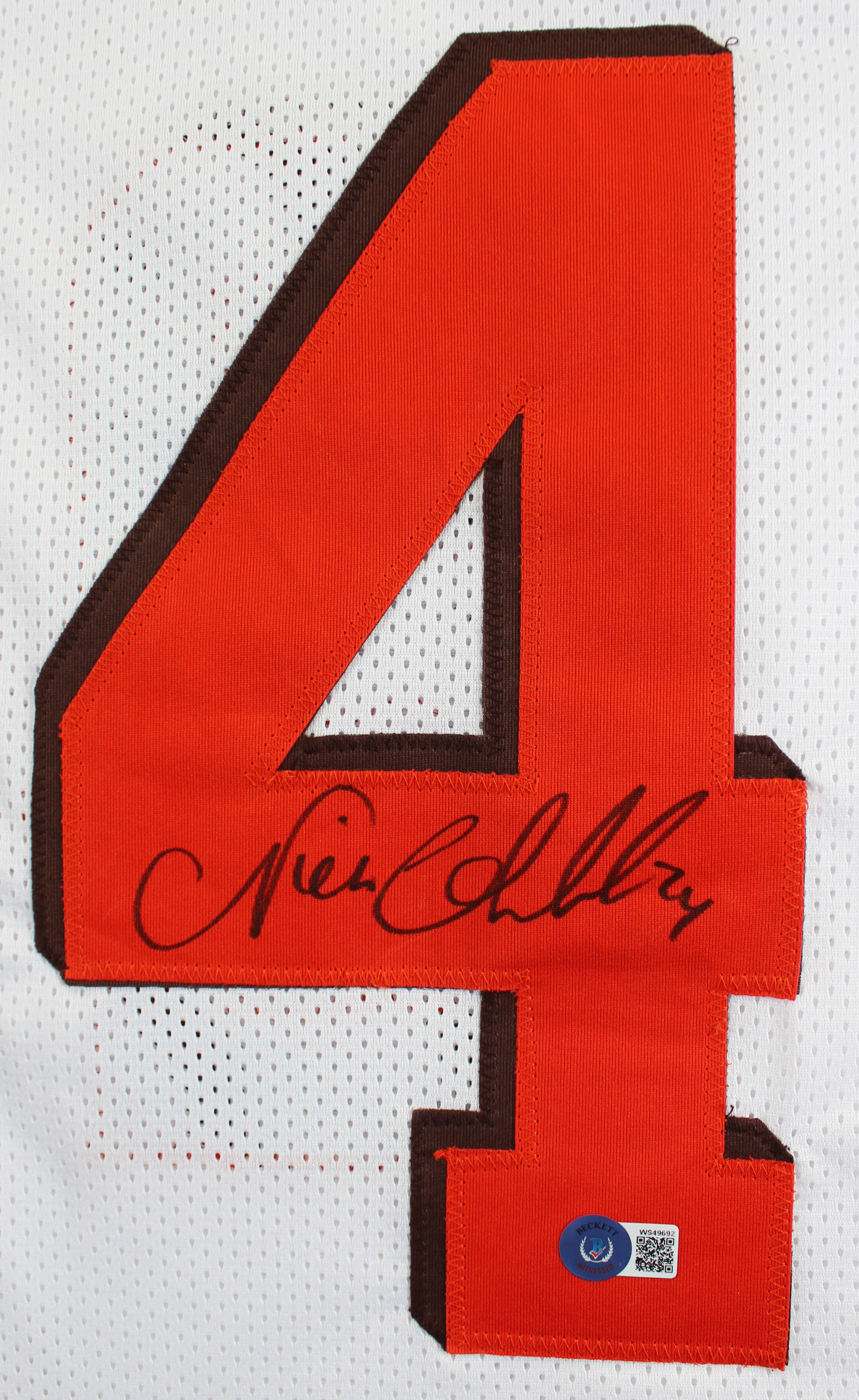 Nick Chubb Authentic Signed White Pro Style Jersey Autographed BAS Witnessed
