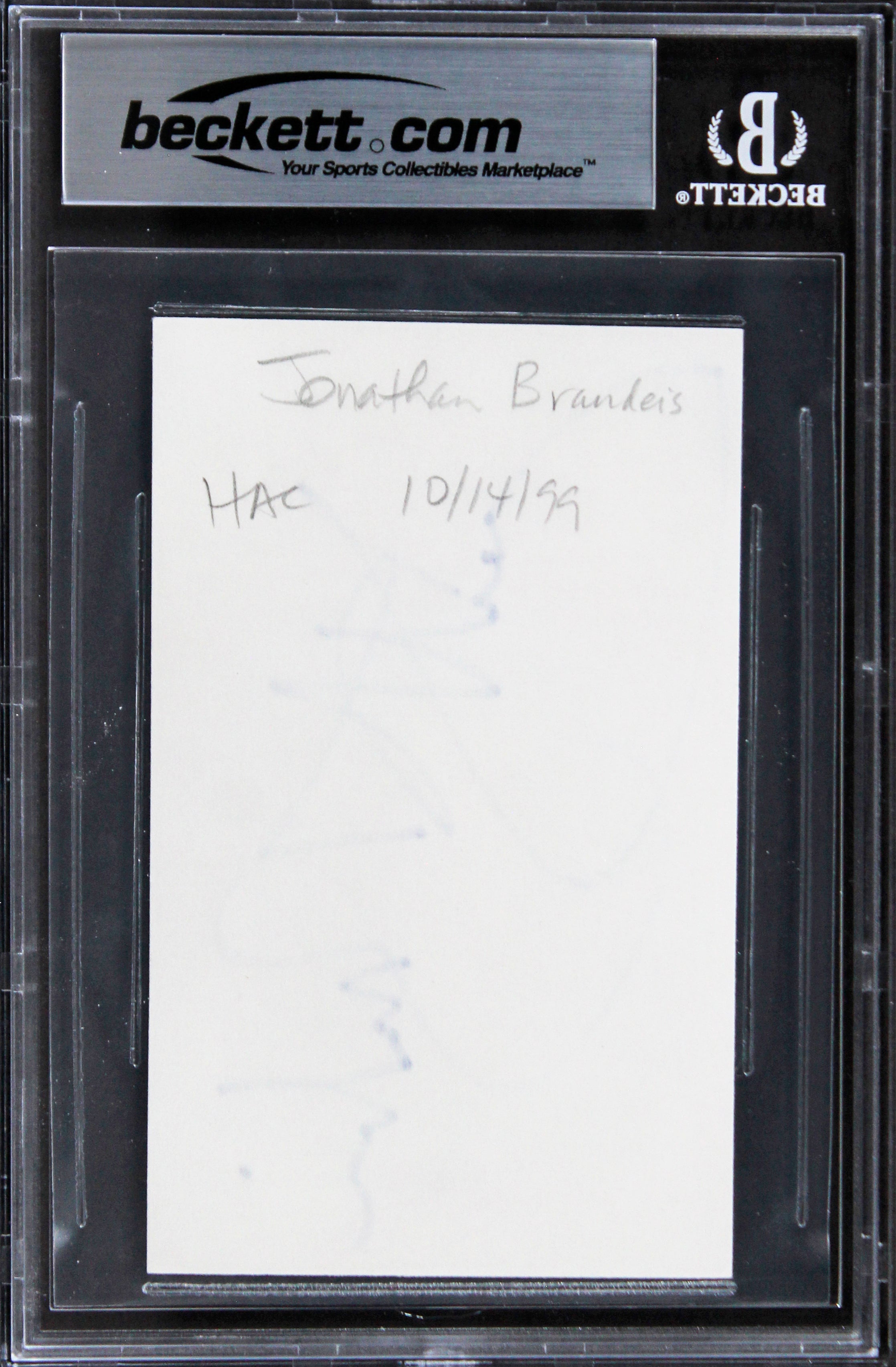 Jonathan Brandis The Neverending Story II Signed 3x5 Index Card BAS Slabbed 3