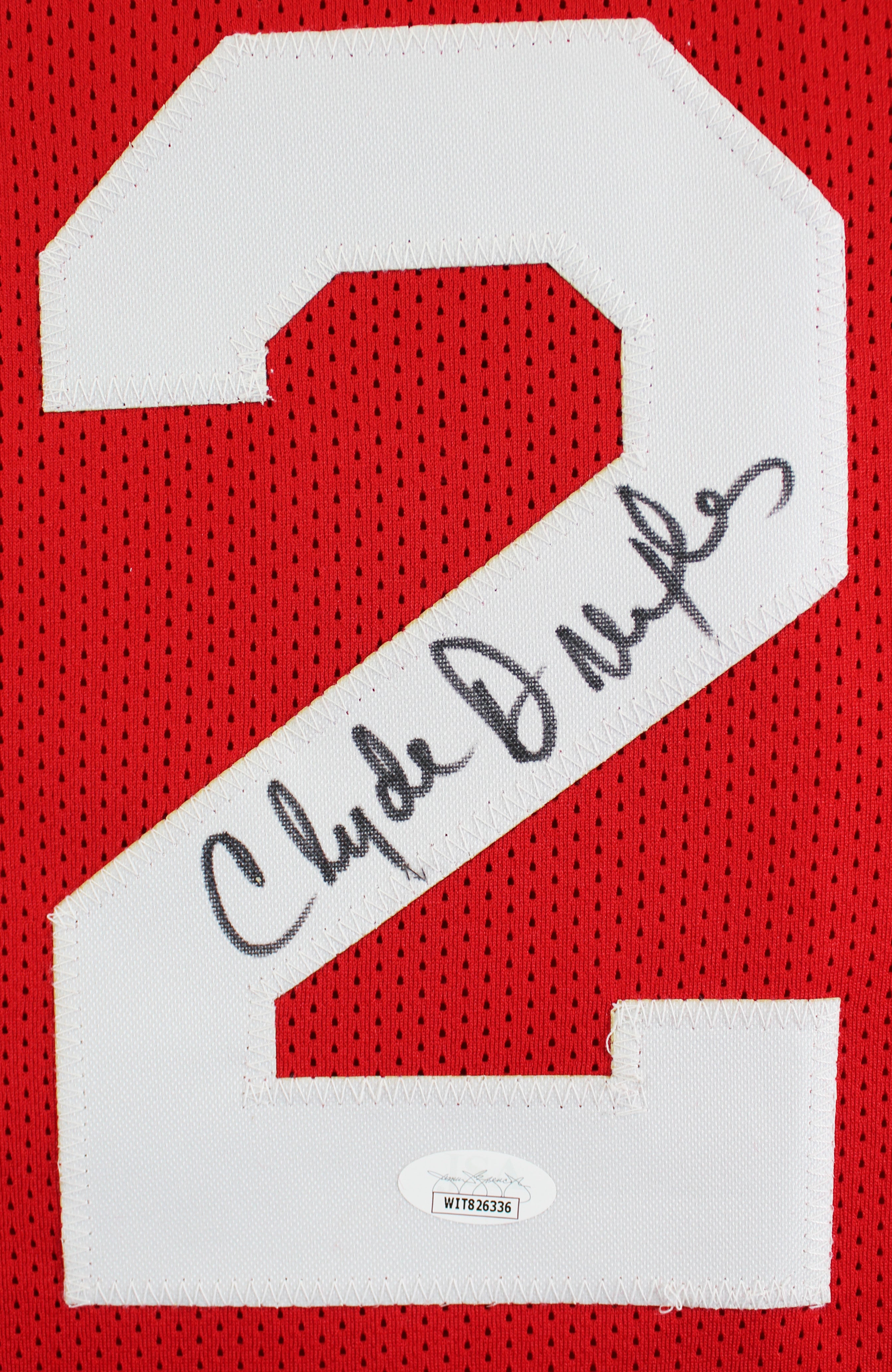 Clyde Drexler Authentic Signed Red Pro Style Jersey Autographed JSA Witnessed