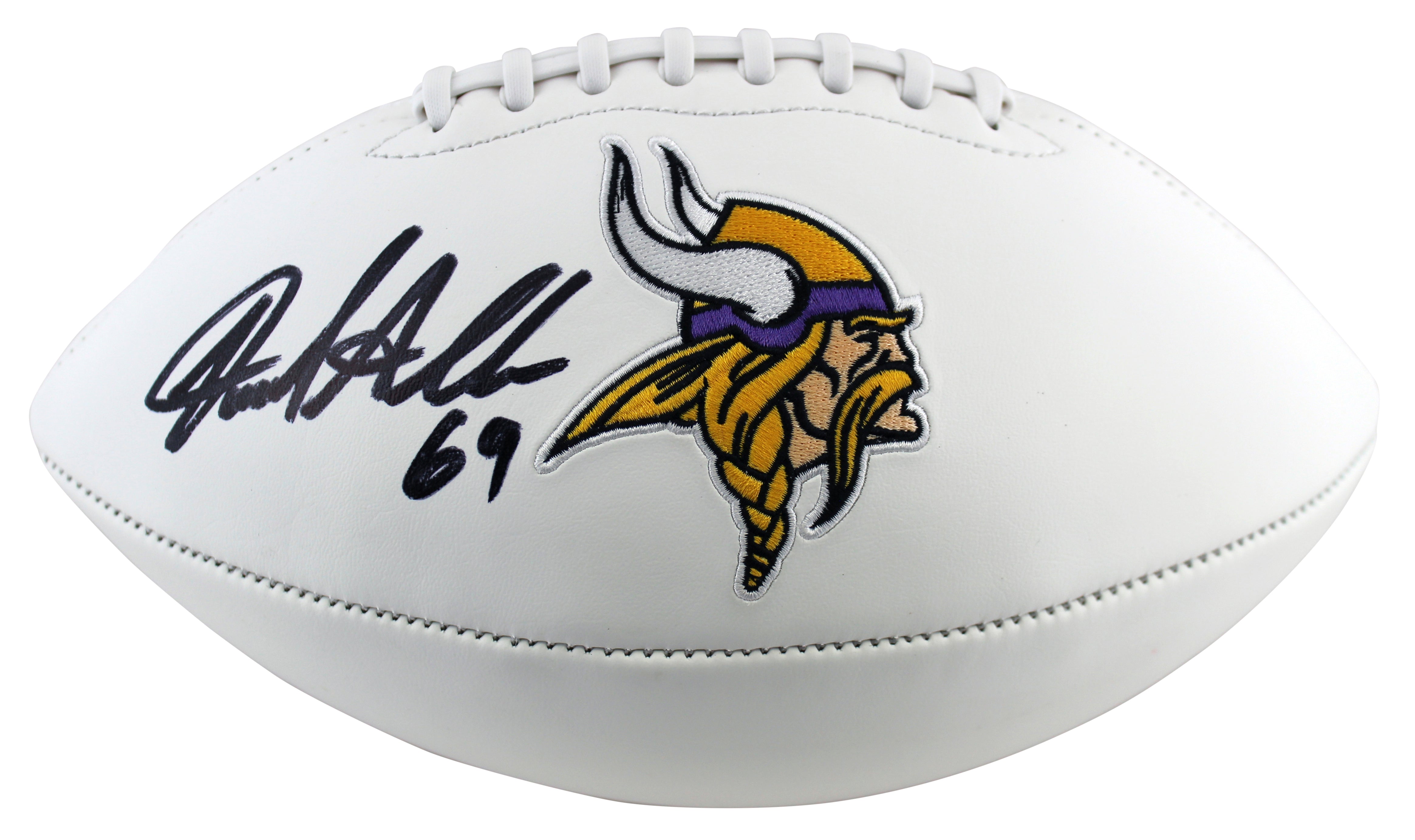 Vikings Jared Allen Authentic Signed White Panel Logo Football BAS Witnessed