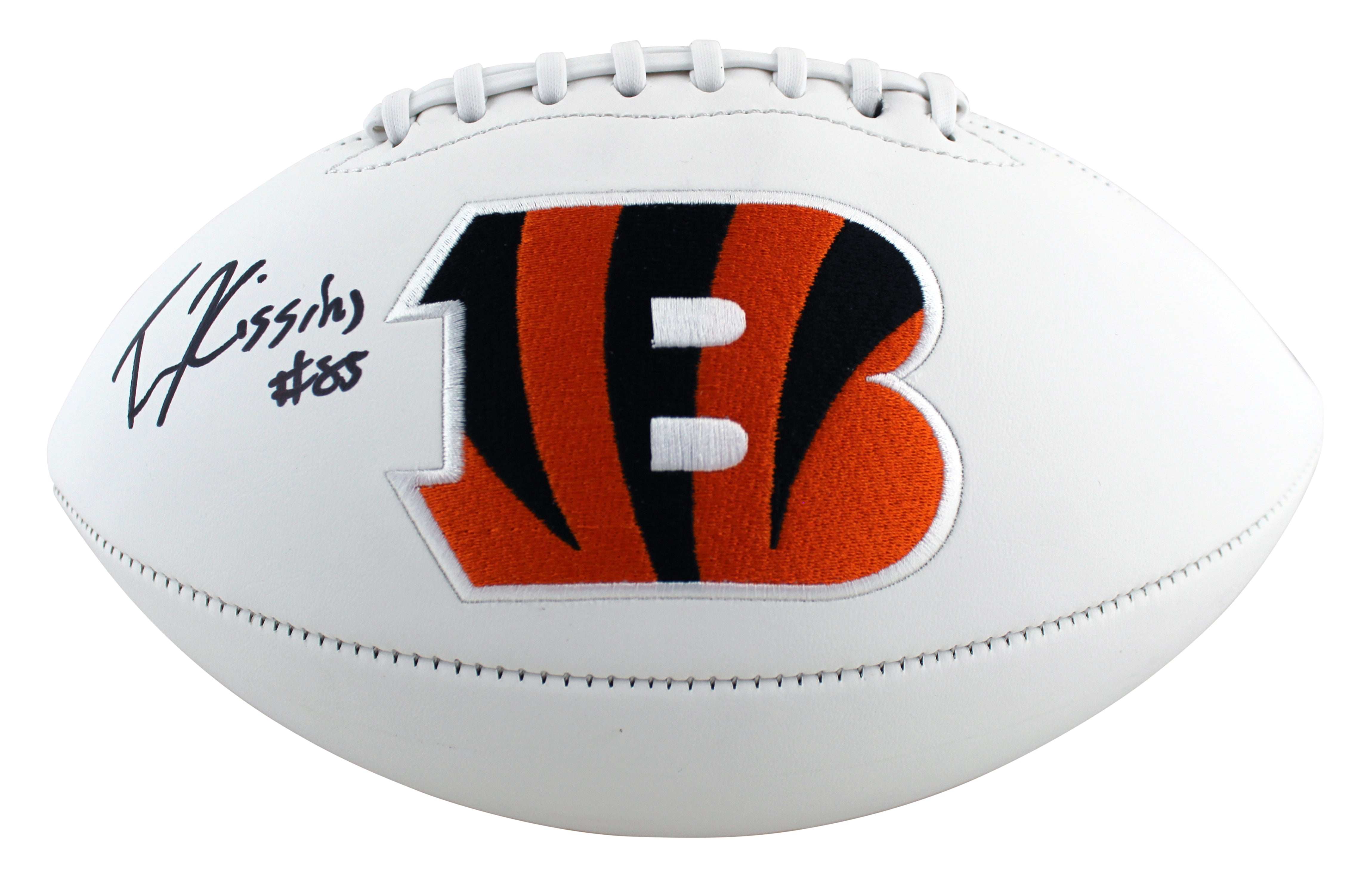 Bengals Tee Higgins Authentic Signed White Panel Logo Football BAS Witnessed