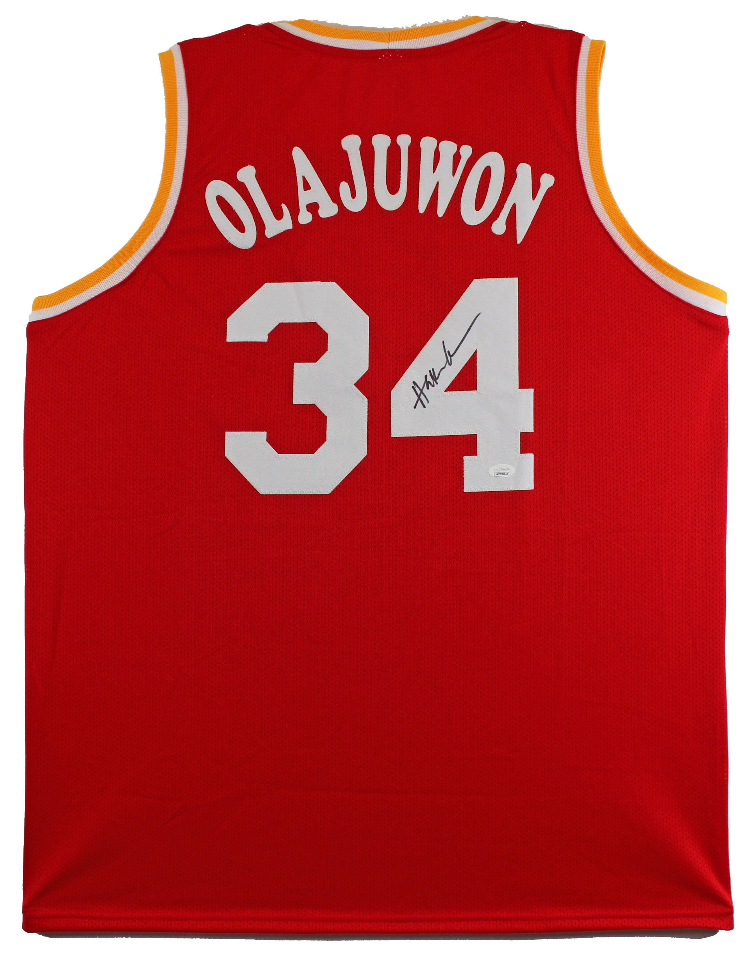 Hakeem Olajuwon Authentic Signed Red Pro Style Jersey Autographed JSA Witnessed