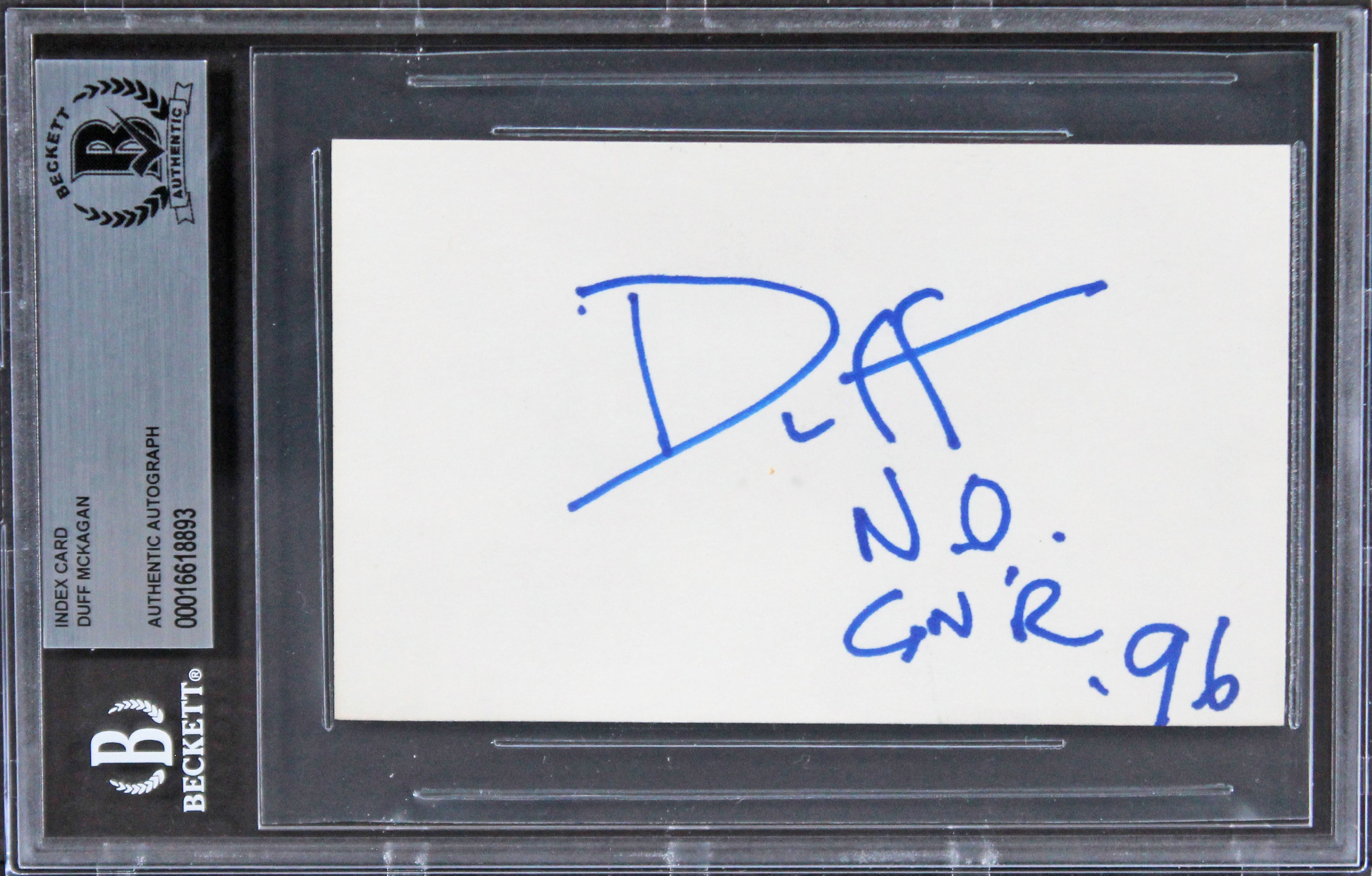 Duff McKagan Guns N' Roses "No GNR 96 " Signed 3x5 Index Card BAS Slabbed 2