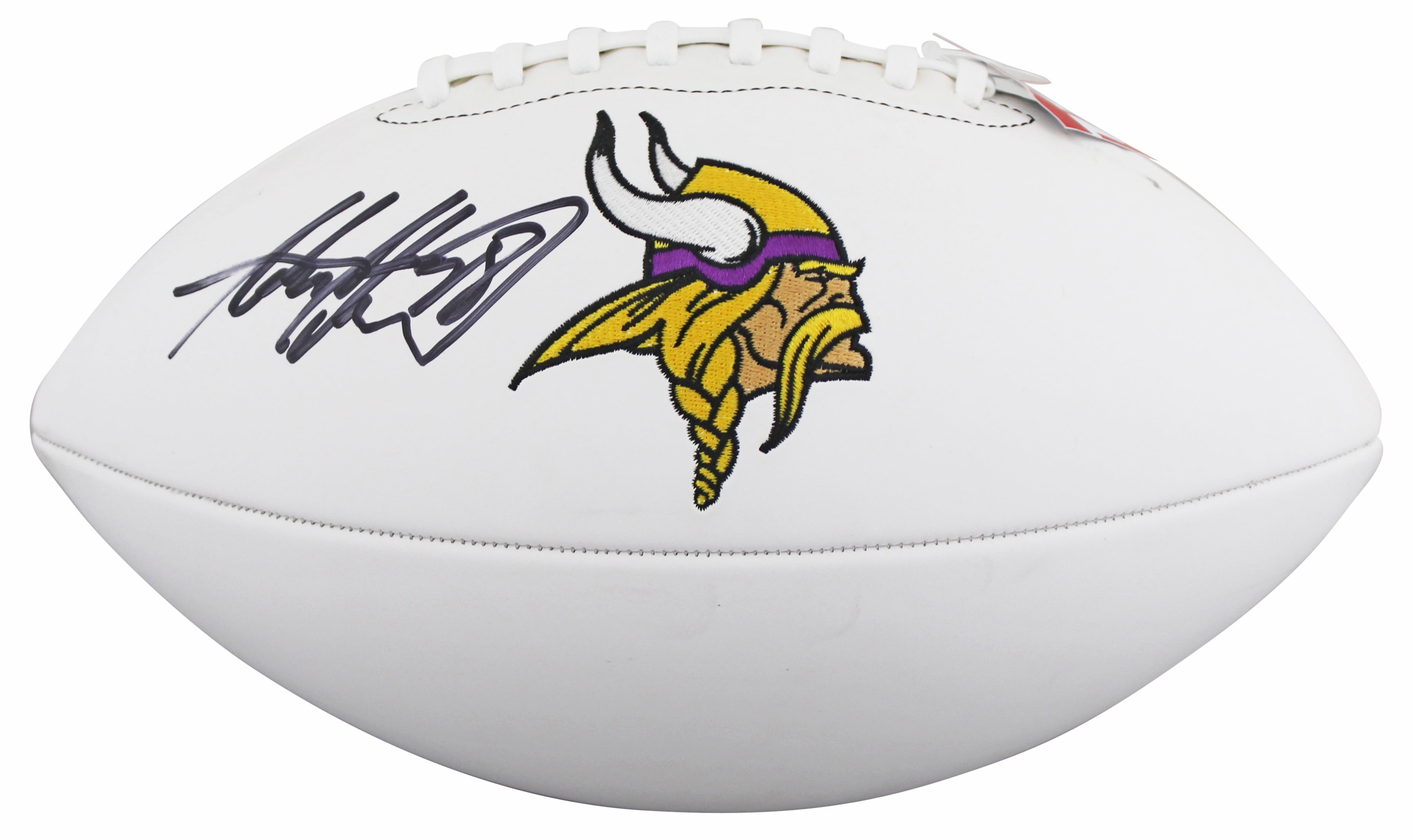 Vikings Adrian Peterson Signed White Panel Logo Football W/ Case BAS Witnessed