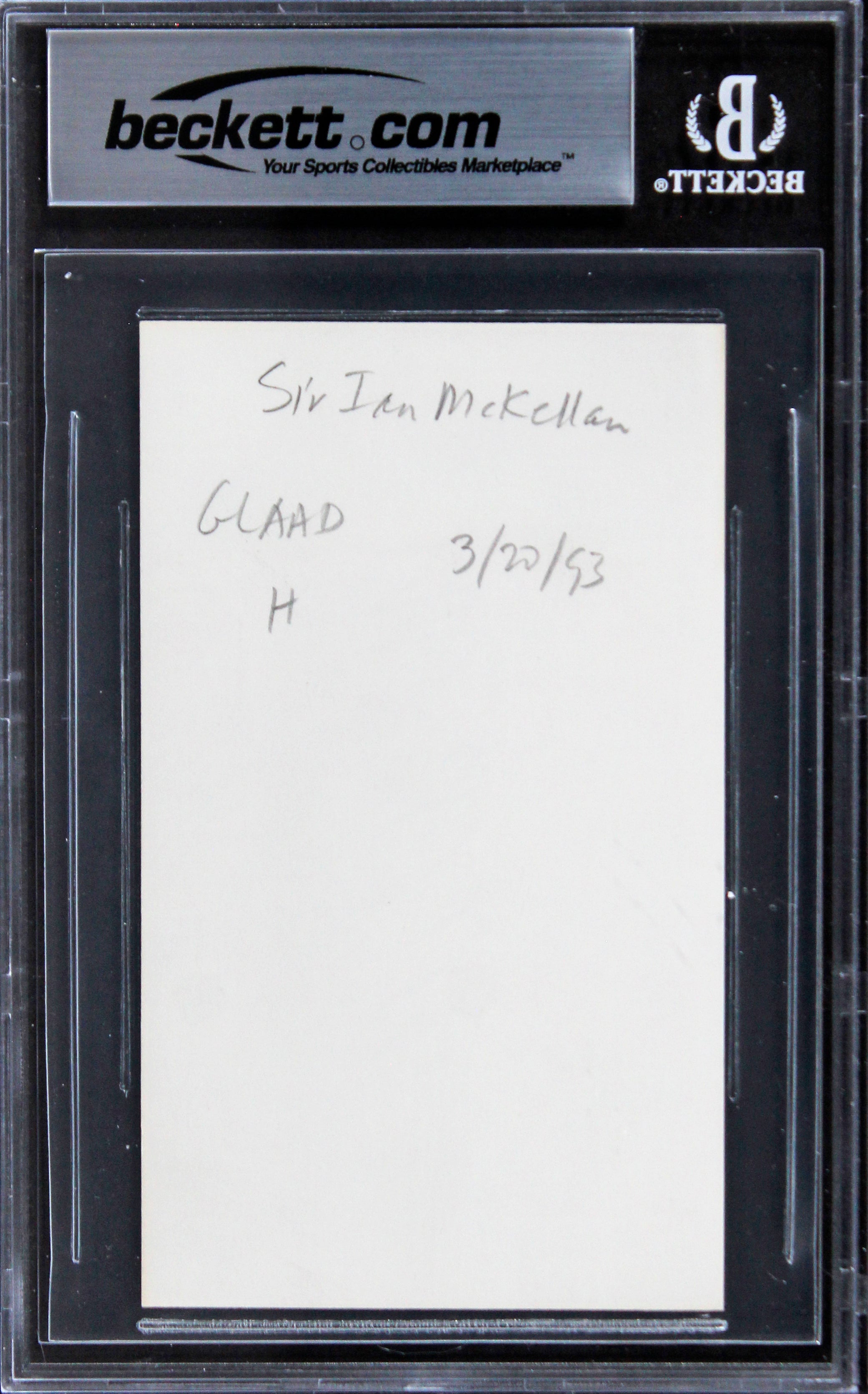 Ian McKellen Lord of the Rings Authentic Signed 3x5 Index Card BAS Slabbed 3