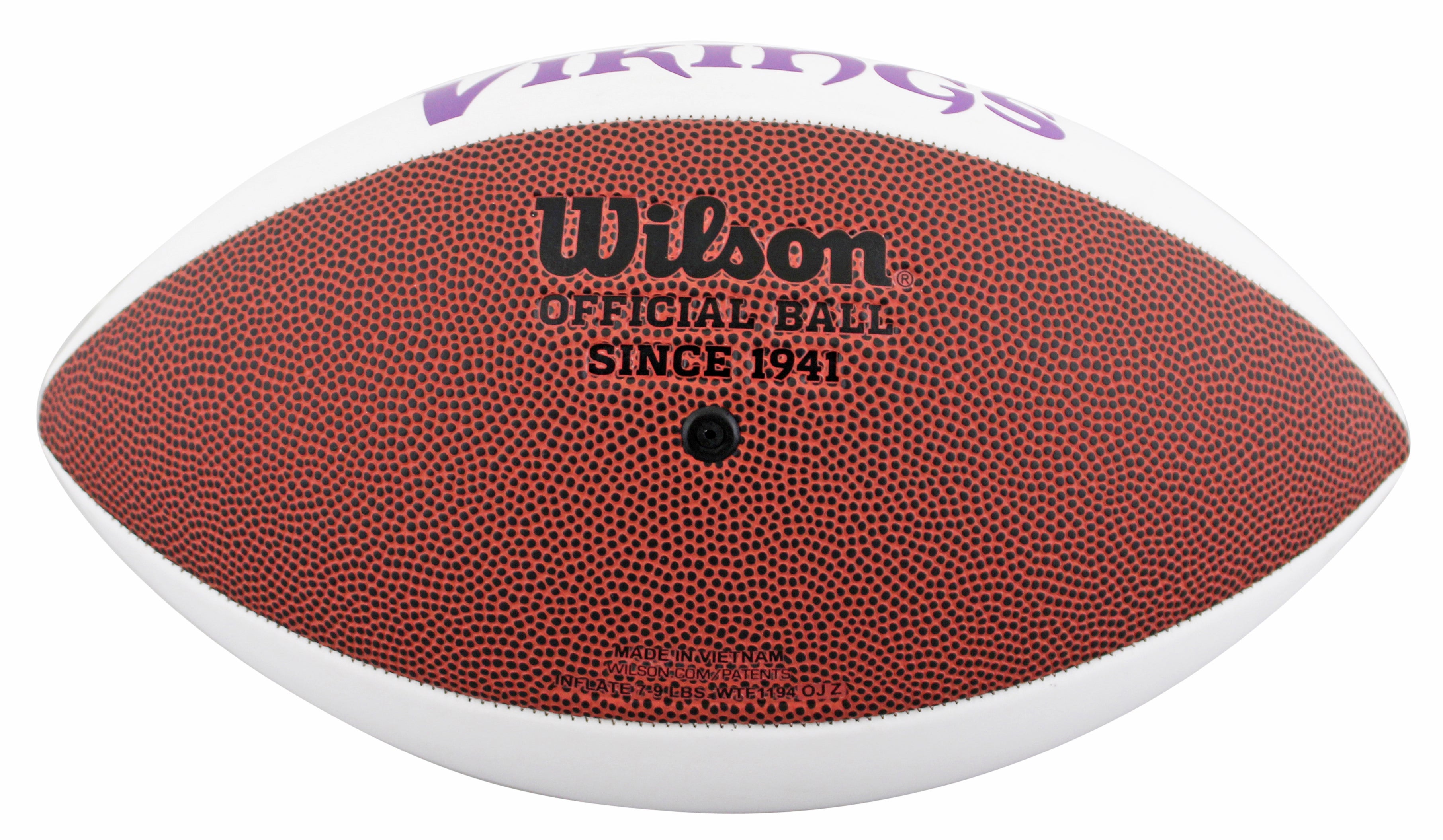 Vikings Adrian Peterson Signed Wilson White Panel Logo Football BAS Witnessed