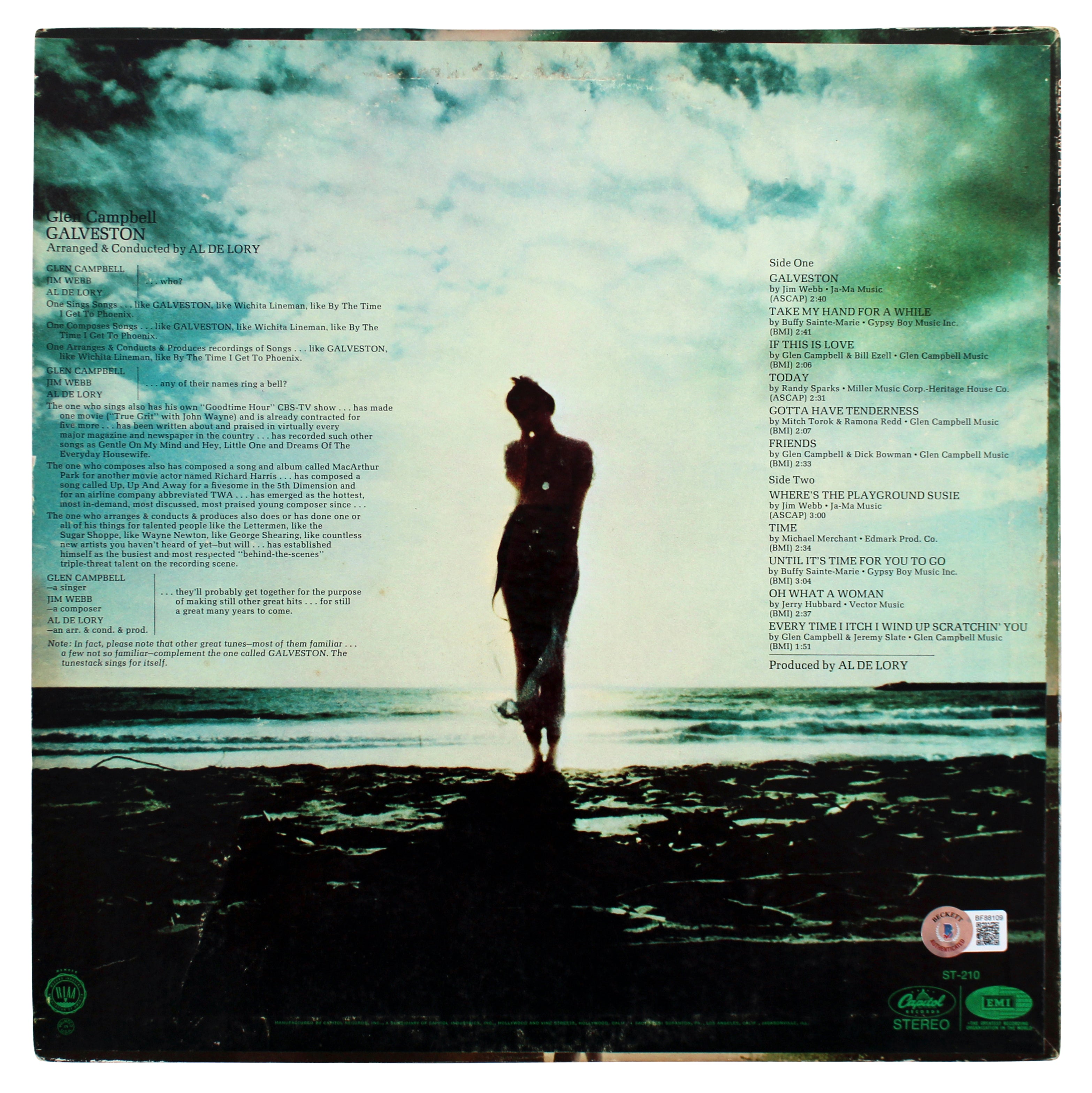 Glen Campbell Authentic Signed Galveston Album Cover Autographed BAS #BF88109