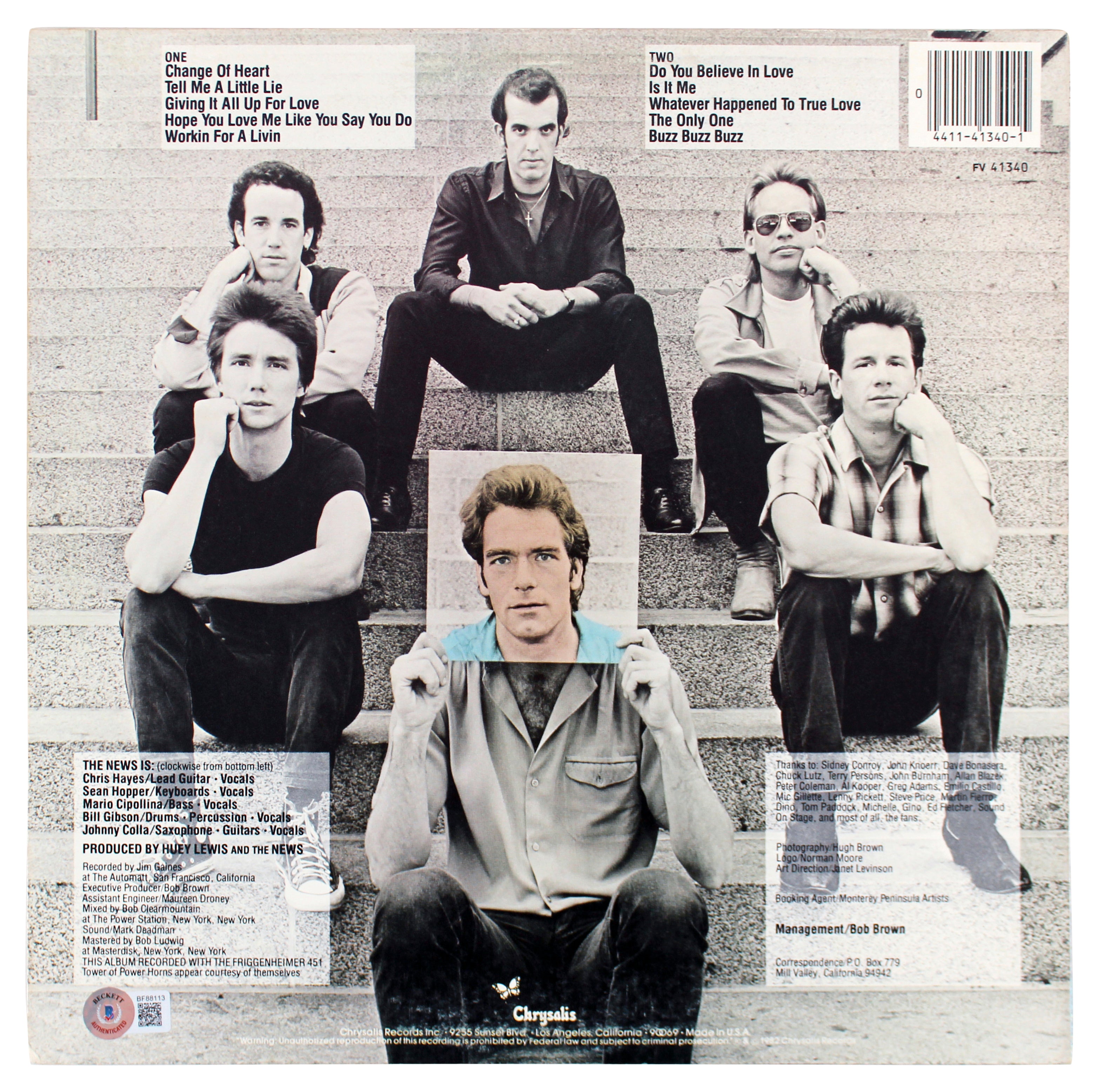 Huey Lewis Authentic Signed Picture This Album Cover Autographed BAS #BF88113