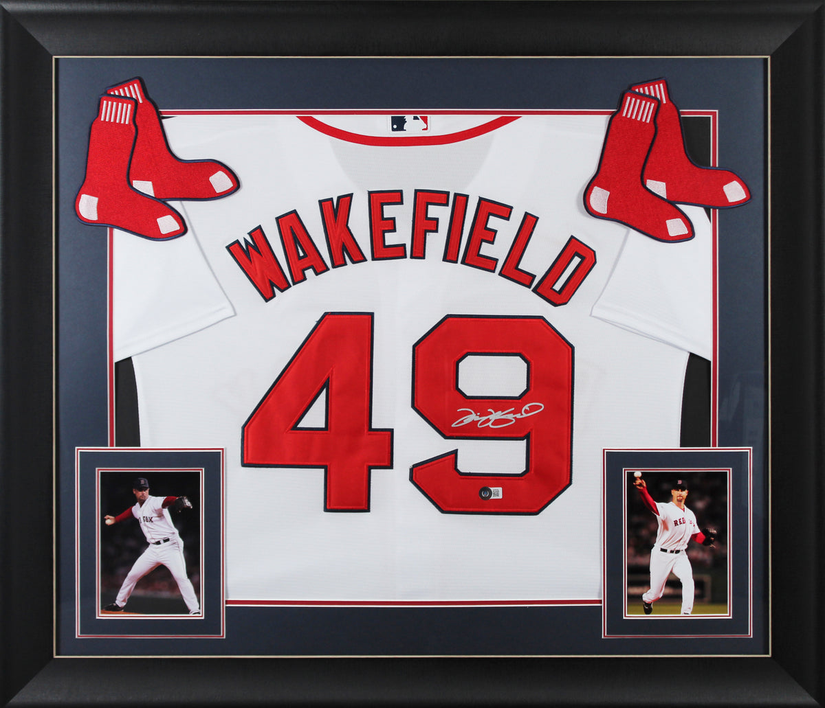 Red Sox Tim Wakefield Authentic Signed White Majestic Framed Jersey BAS #BK88799