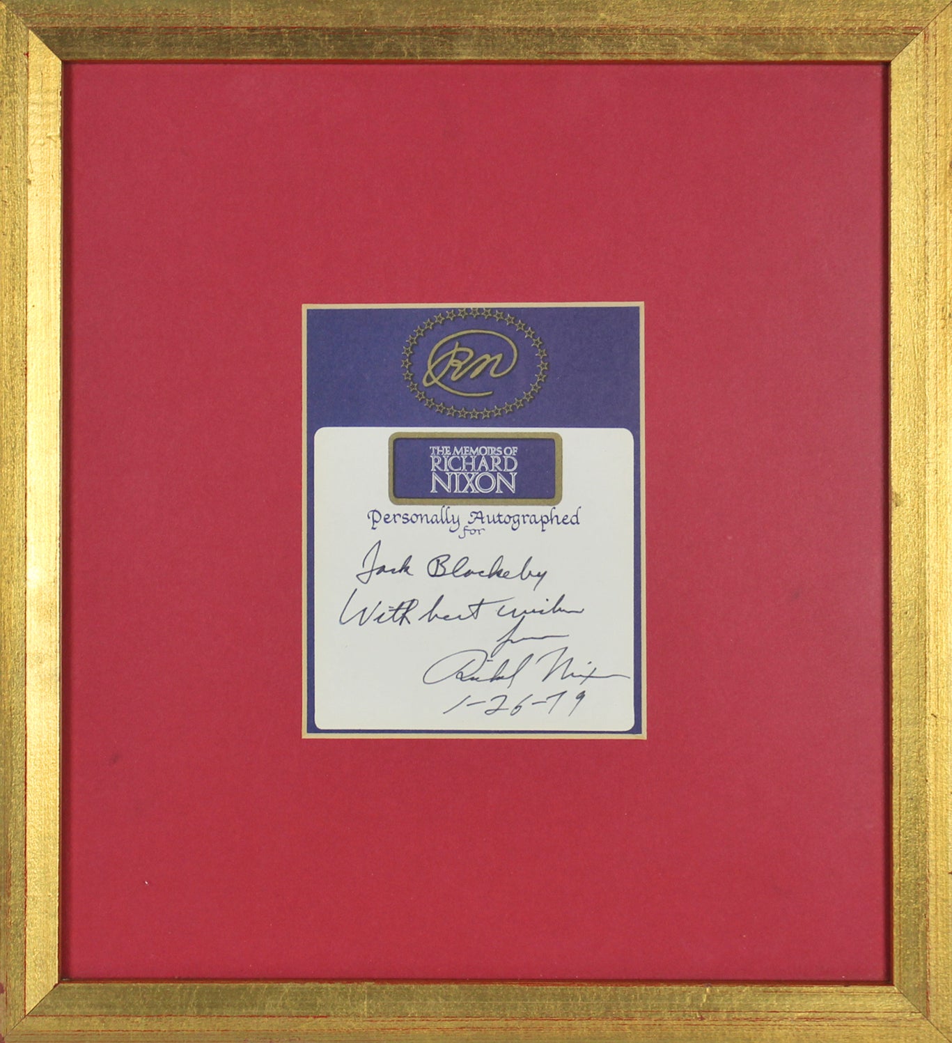 Richard Nixon Authentic Signed & Framed 4x5 Bookplate Cut Signature BAS #A72908