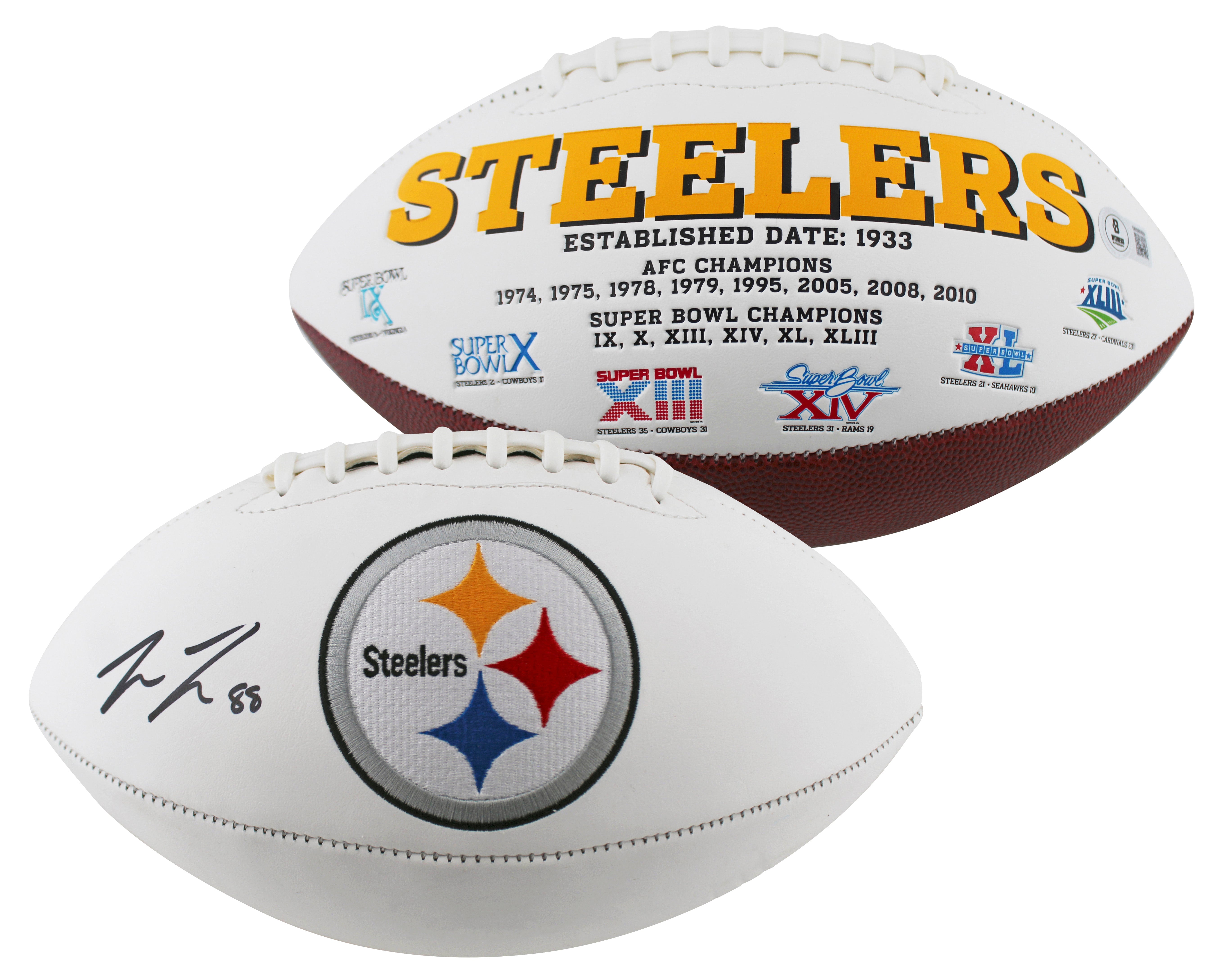 Steelers Pat Freiermuth Signed White Panel Logo Football W/ Case BAS Witnessed