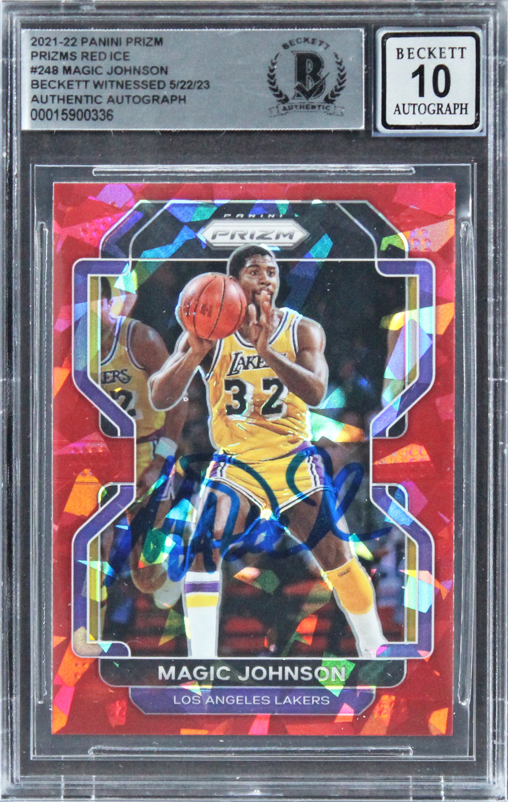 Lakers Magic Johnson Signed 2021 Panini Prizm Red Ice #248 Card Auto 10 BAS Slab