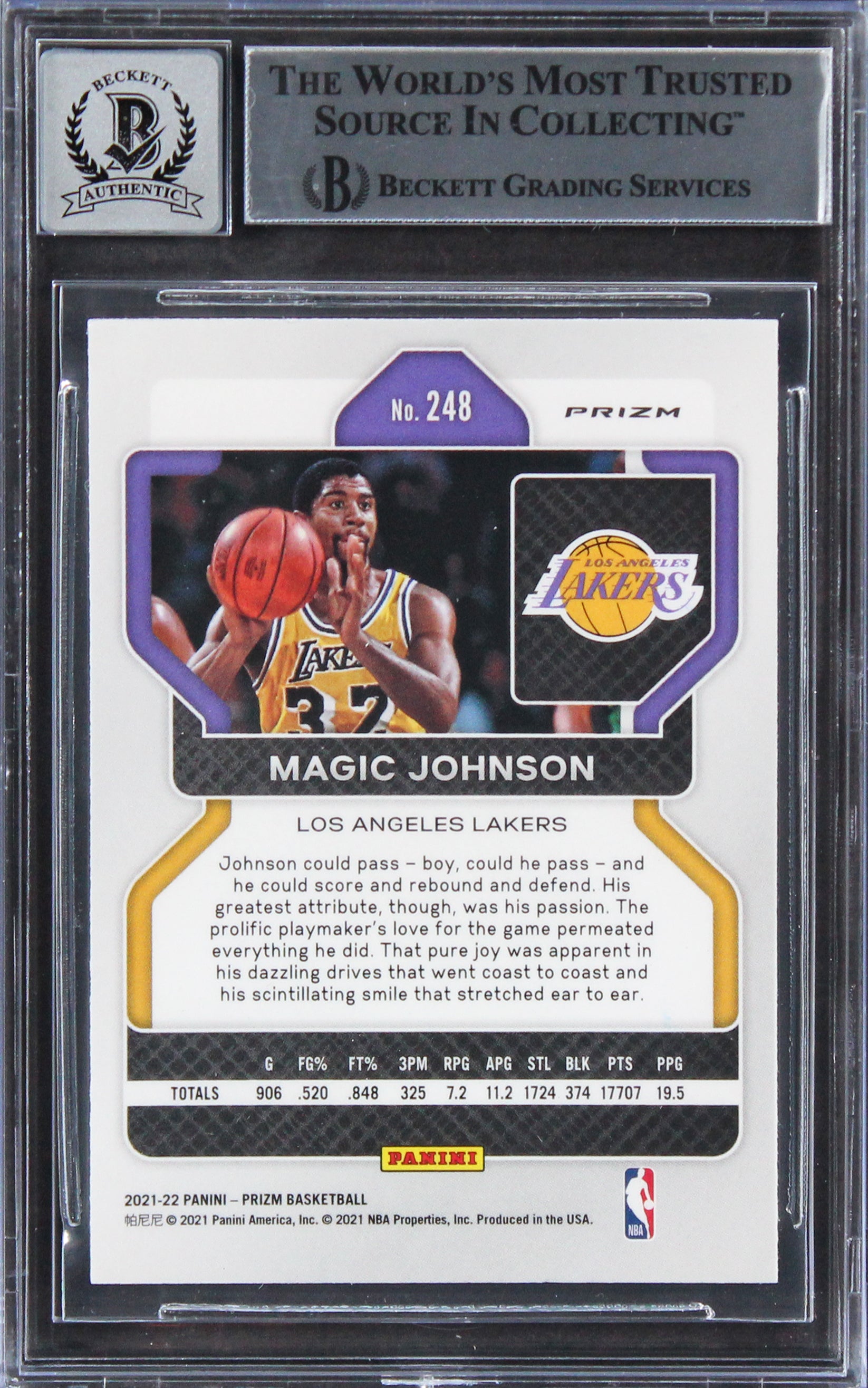 Lakers Magic Johnson Signed 2021 Panini Prizm Red Ice #248 Card Auto 10 BAS Slab