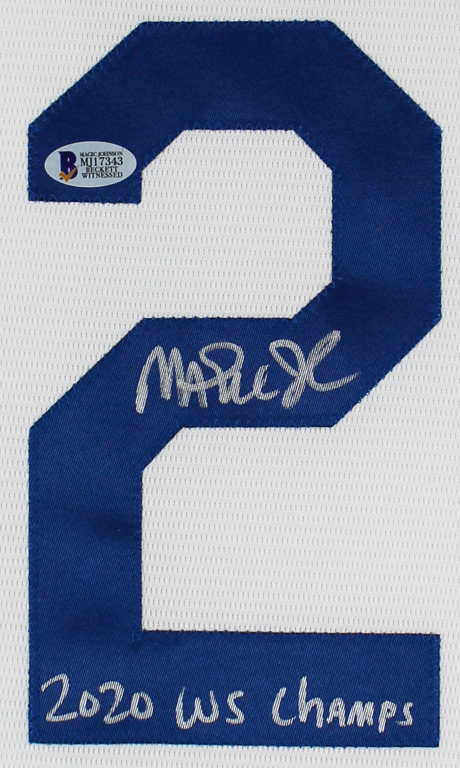 Dodgers Magic Johnson "2020 WS Champs" Signed White Majestic Coolbase Jersey BAS