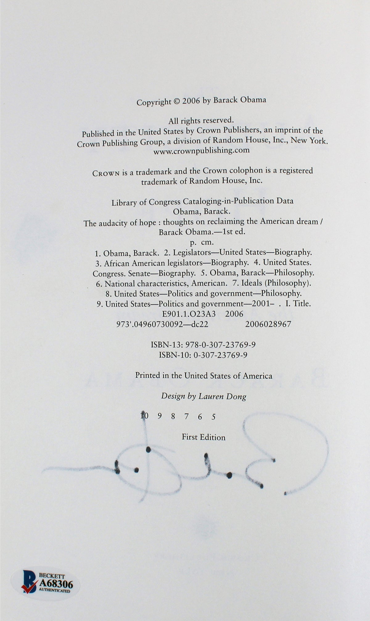 Barack Obama Signed The Audacity Of Hope 1st Edition Hard Cover Book BAS #A68306