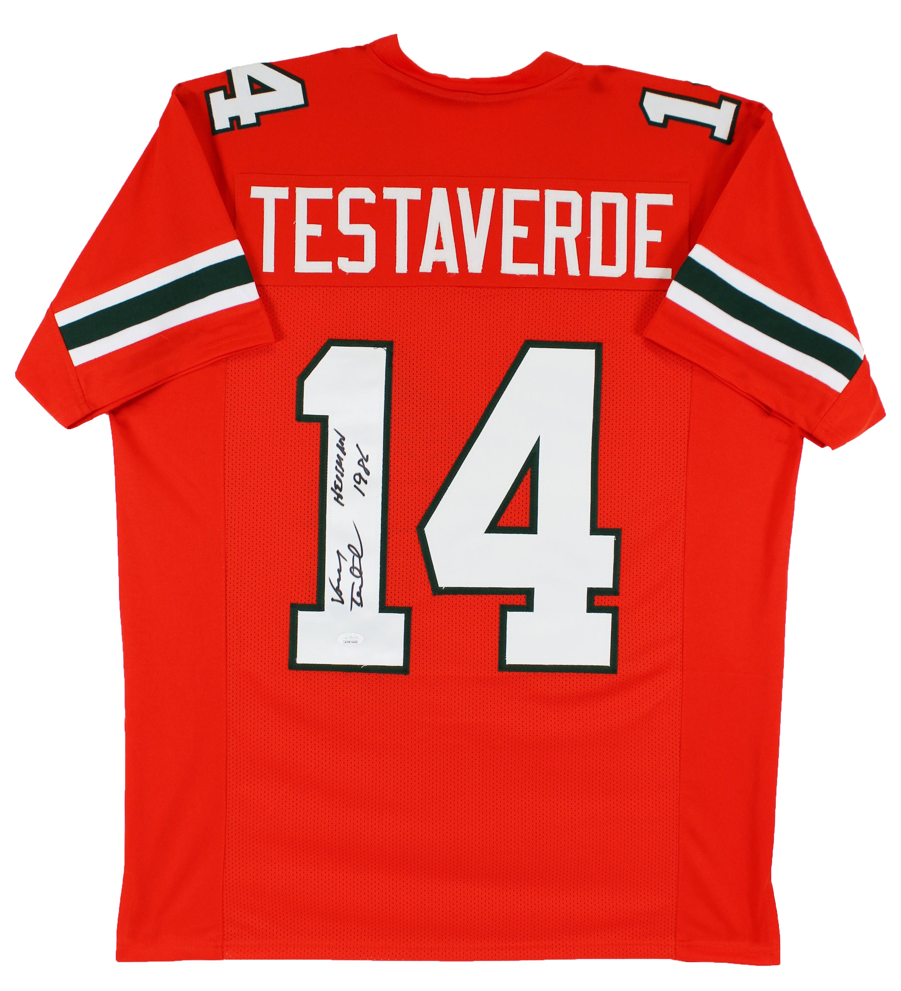 Miami Vinny Testaverde Heisman 1986 Authentic Signed Orange Pro Style Jersey JSA