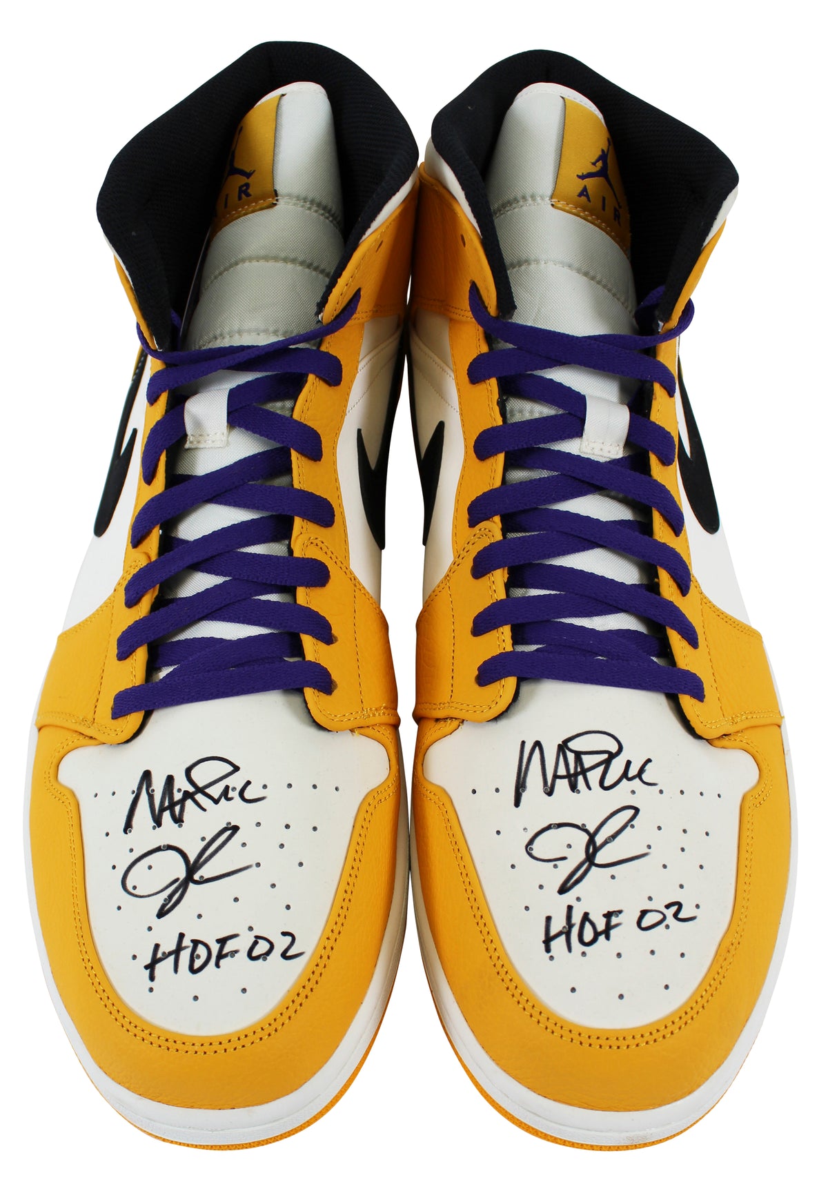 Lakers Magic Johnson HOF 02 Signed 2018 Nike Air Jordan 1 Size 18 Shoes BAS Wit