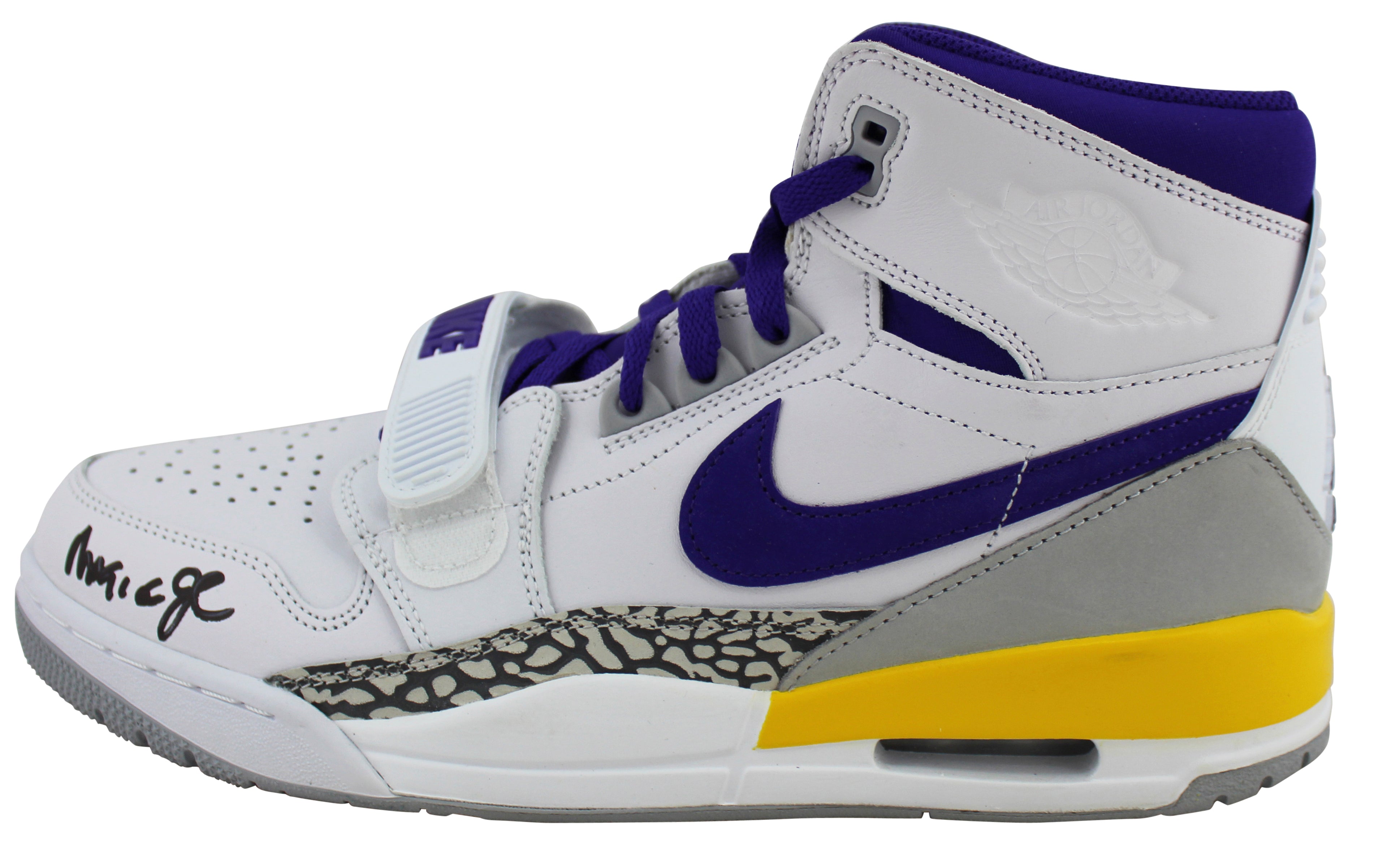 Lakers Magic Johnson Signed 2018 Nike Air Jordan Legacy Lakers Shoes w/ Box BAS