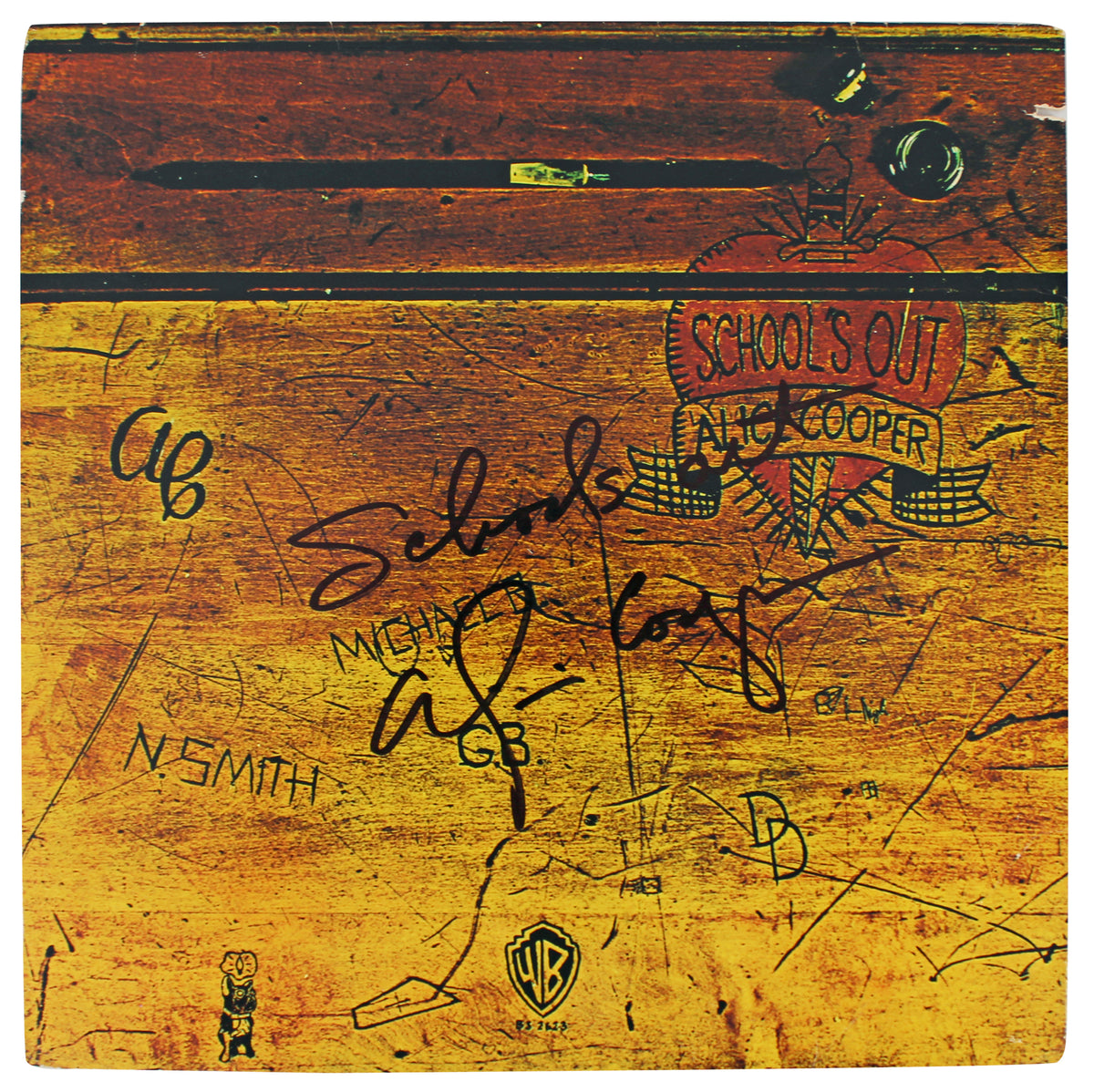 Alice Cooper "Schools Out" Authentic Signed Album Cover W/ Vinyl BAS Witnessed 1