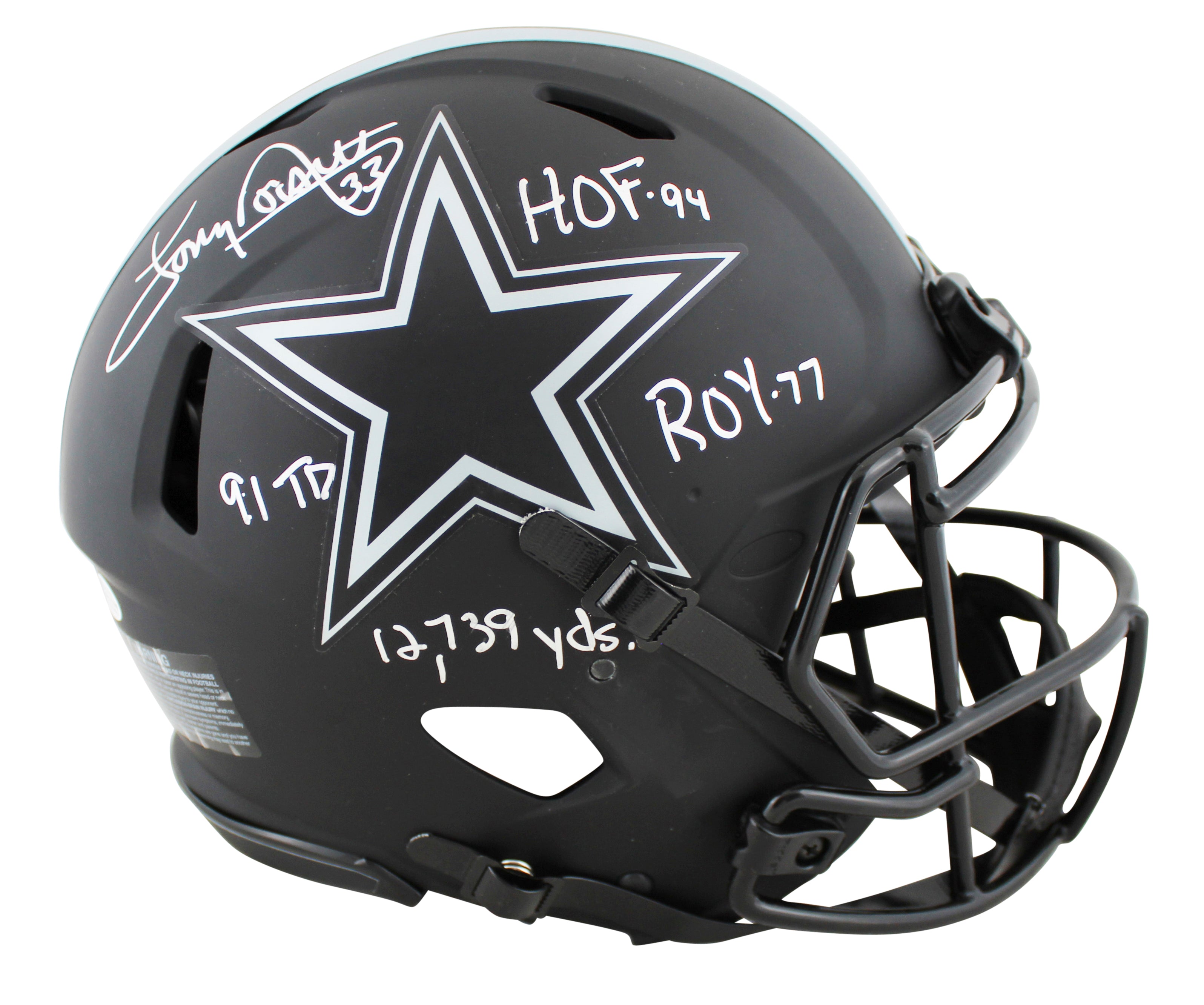 Cowboys Tony Dorsett "4x Stat" Signed Eclipse Full Size Speed Proline Helmet BAS