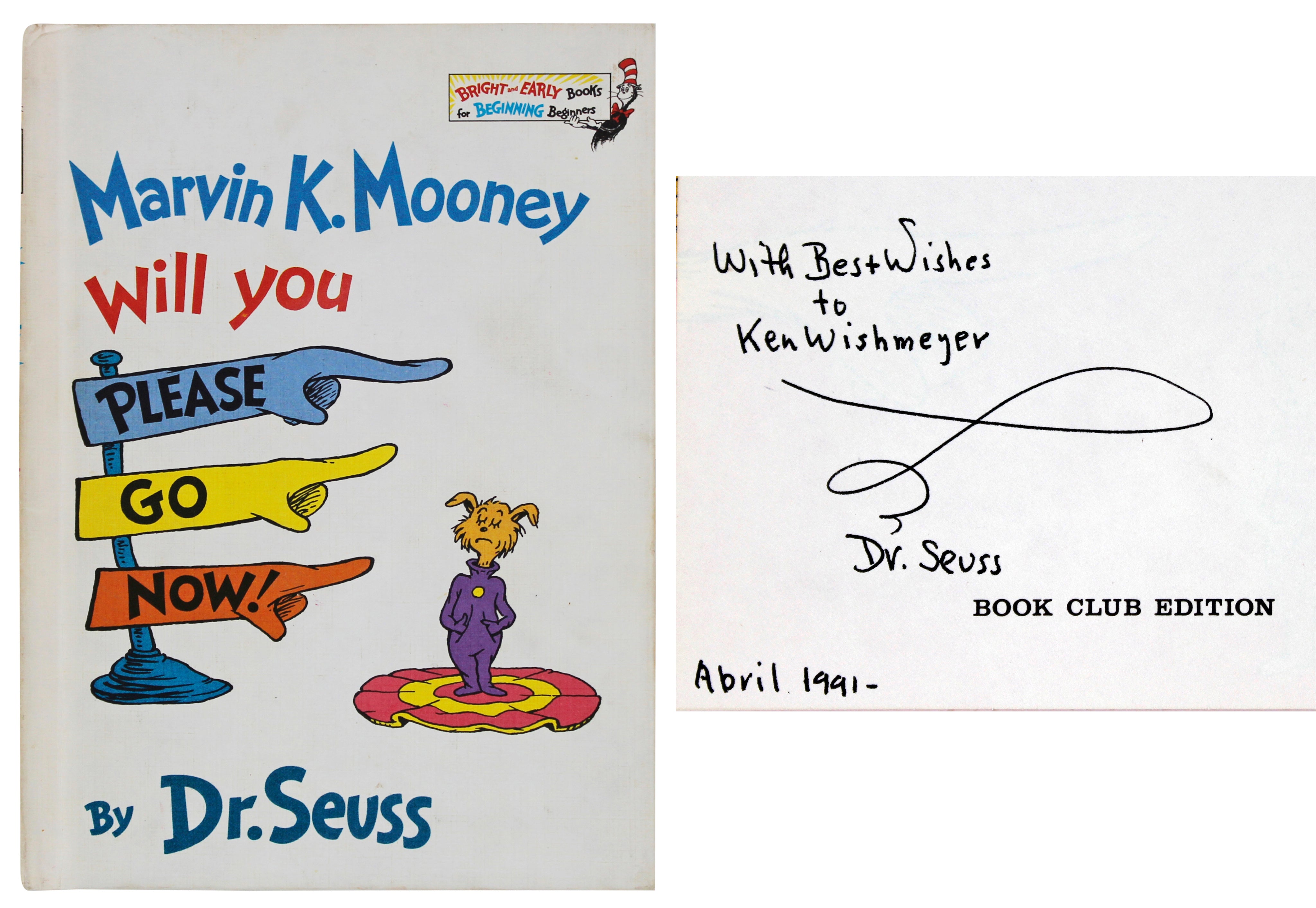 Dr. Seuss Authentic Signed Marvin K. Mooney Hard Cover Book BAS #AC26714