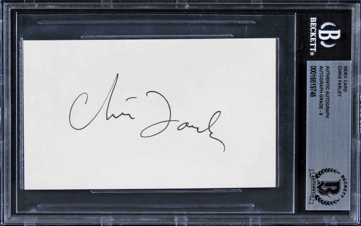 Chris Farley Saturday Night Live Signed 3x5 Index Card Auto Grade 9! BAS Slabbed
