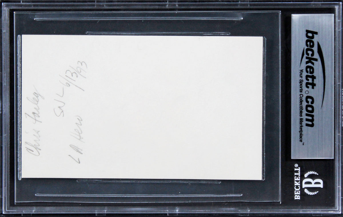 Chris Farley Saturday Night Live Signed 3x5 Index Card Auto Grade 9! BAS Slabbed