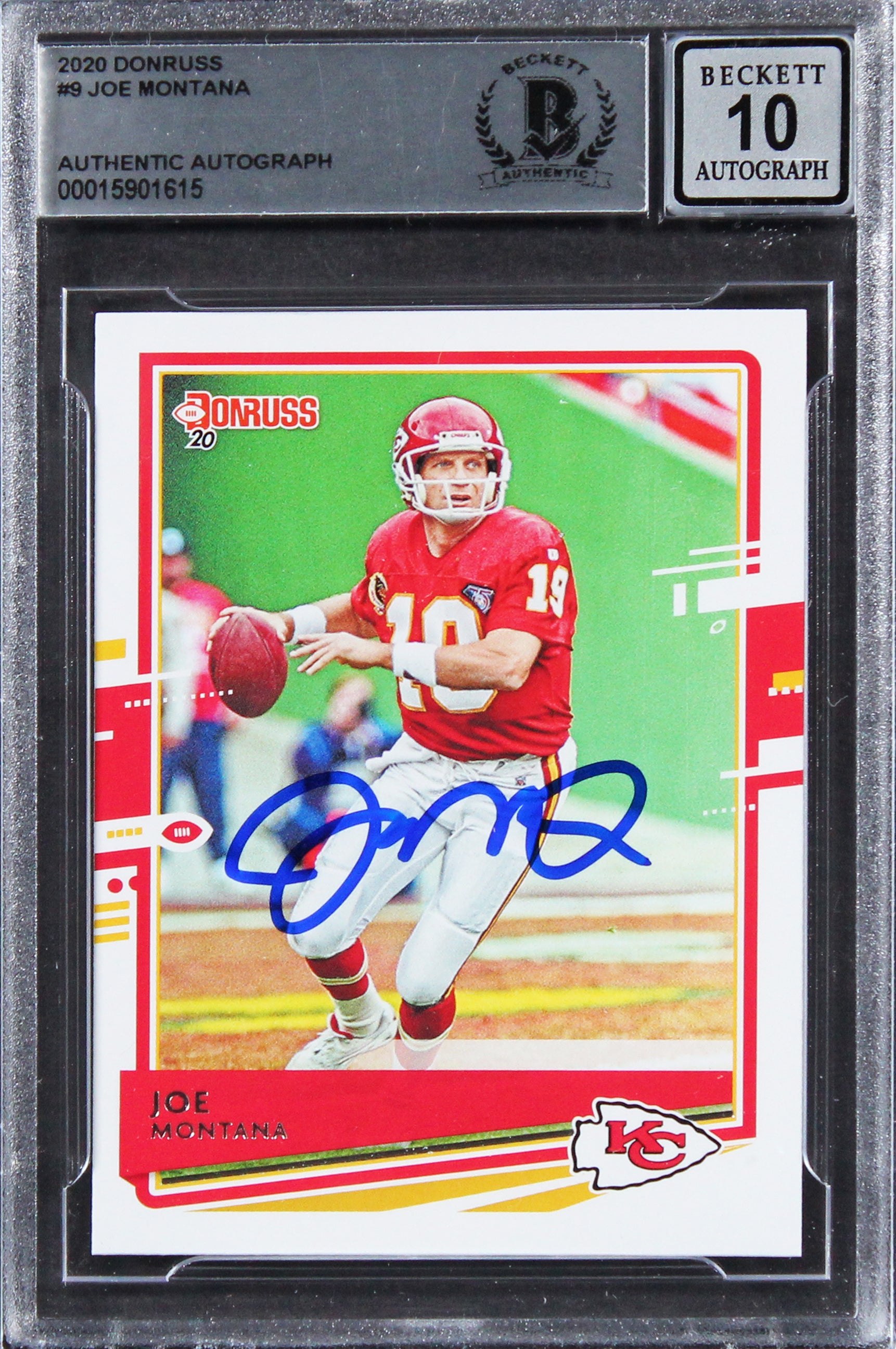Chiefs Joe Montana Authentic Signed 2020 Donruss #9 Card Auto 10! BAS Slabbed