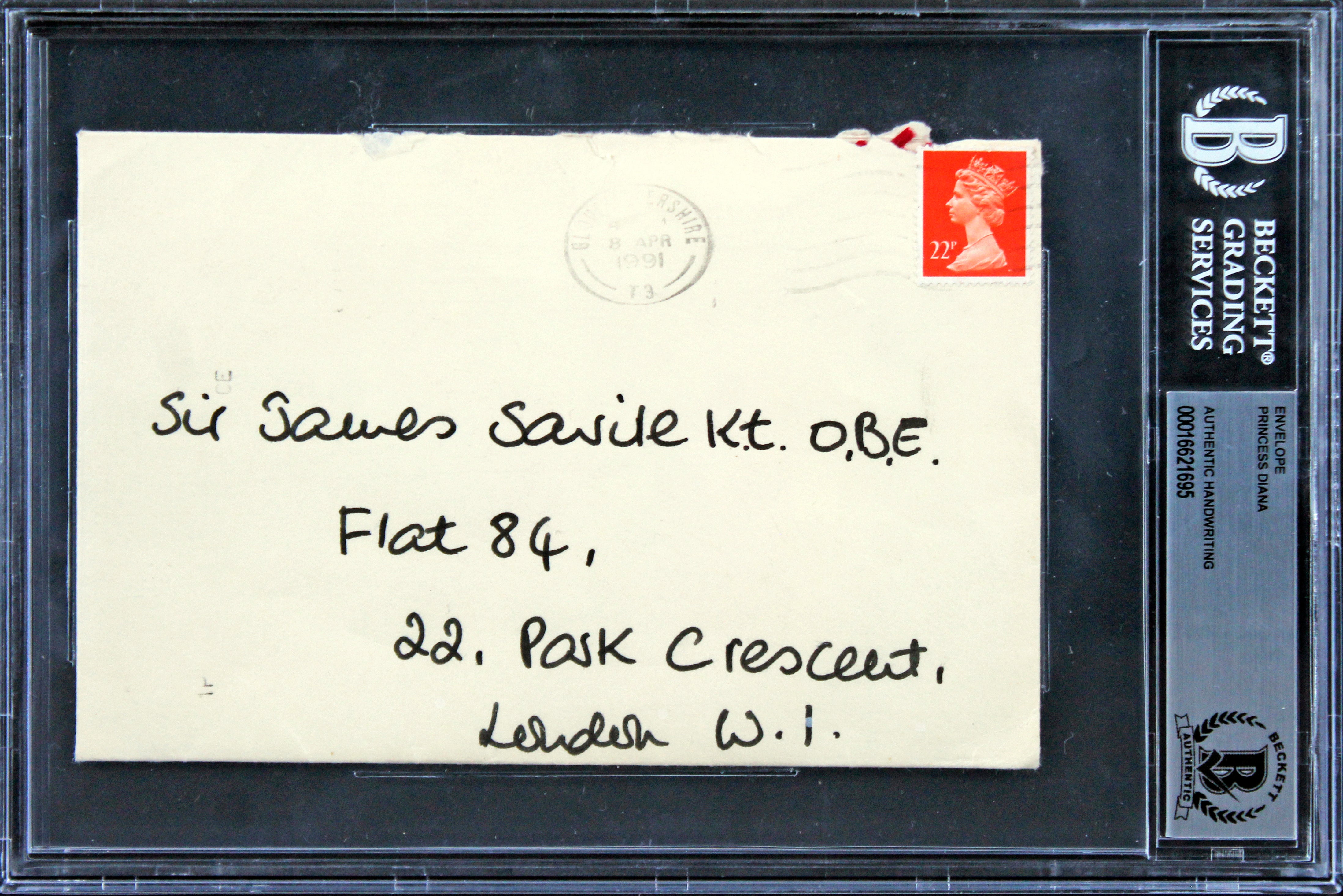 Princess Diana Authentic Signed 4.25x6.25 Envelope Handwriting Sample BAS Slab