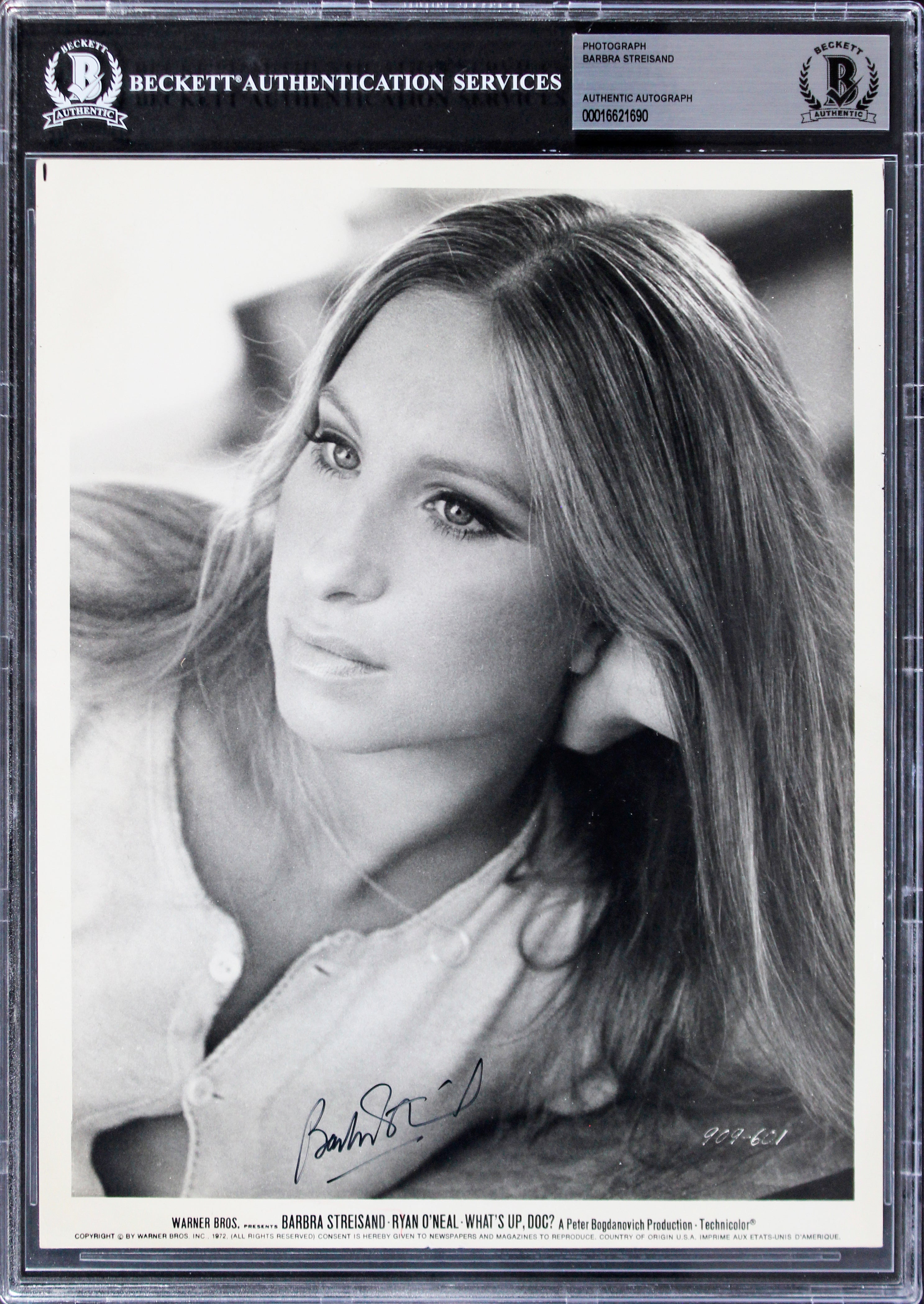 Barbra Streisand What's Up, Doc? Authentic Signed 8x10 Promp Photo BAS Slabbed