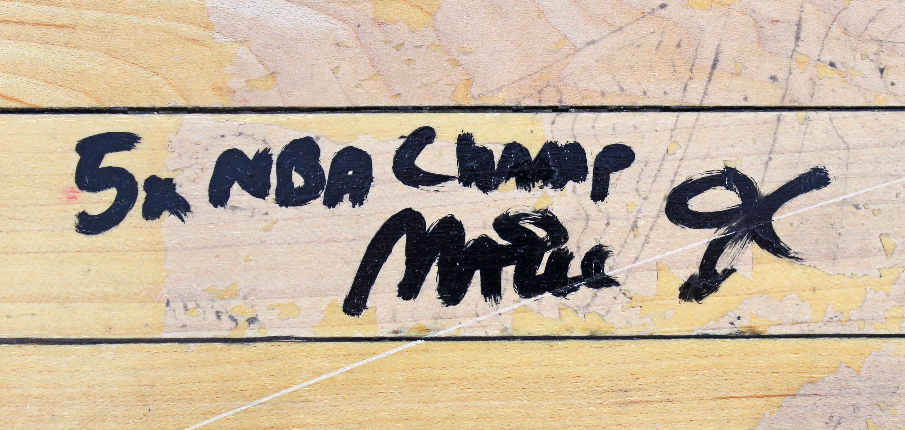 Lakers Magic Johnson "5x NBA Champ" Signed 8x10 Forum Floorboard BAS Witnessed