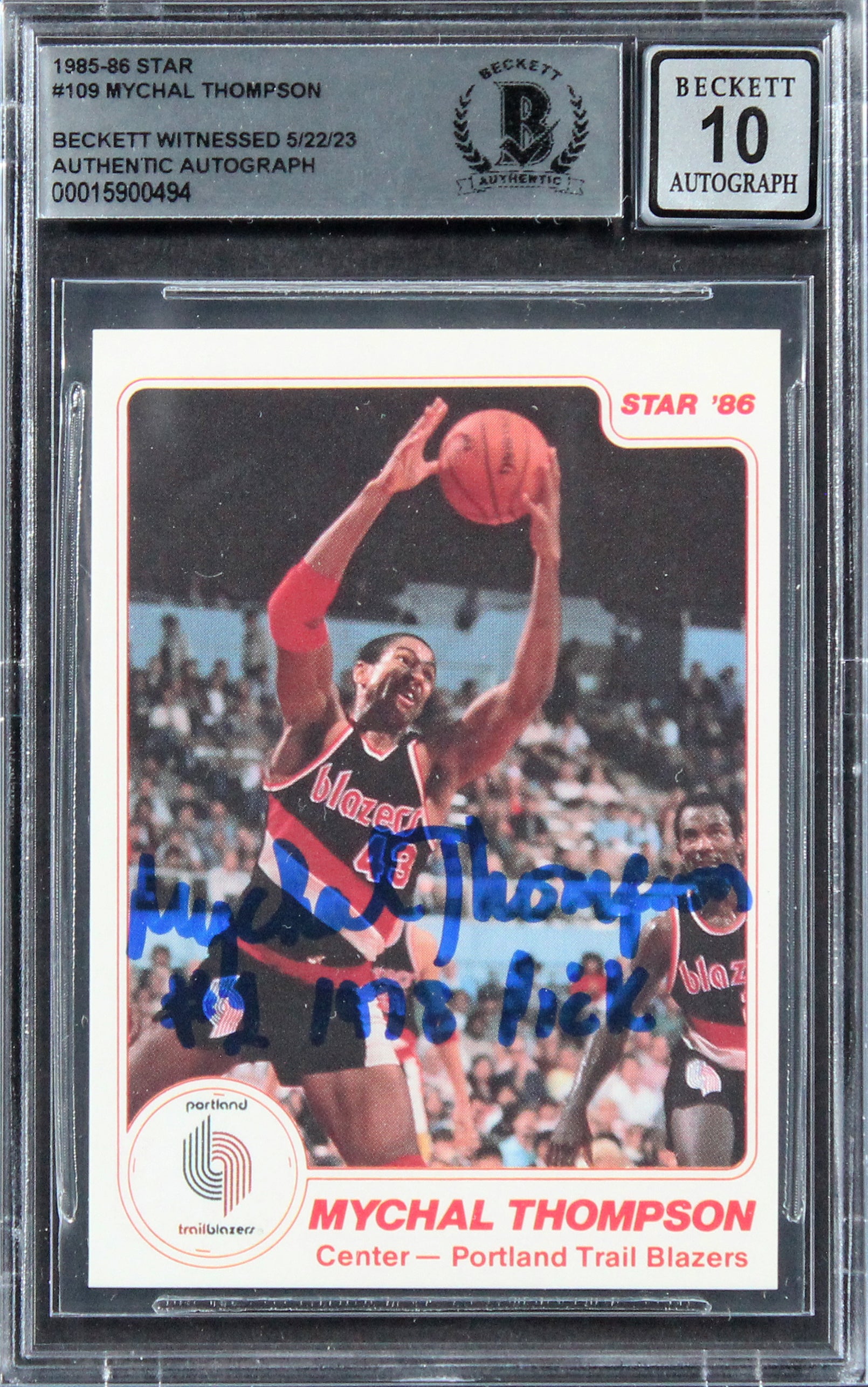 Blazers Mychal Thompson Authentic Signed 1985 Star #109 Card Auto 10! BAS Slab