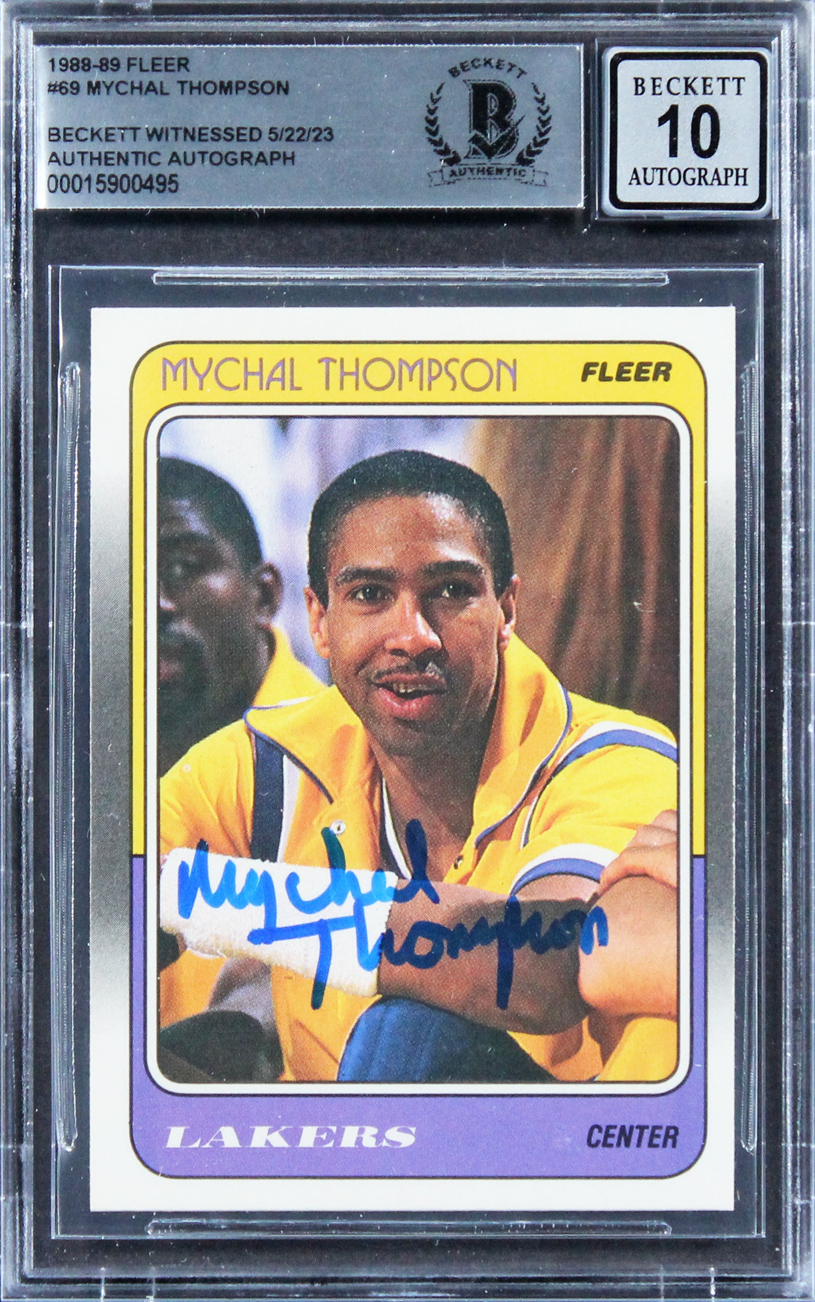 Lakers Mychal Thompson Authentic Signed 1988 Fleer #69 Card Auto 10! BAS Slabbed