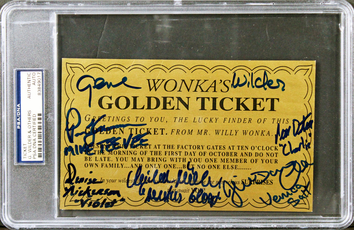 Willy Wonka (6) Wilder, Ostrum, Cole +3 Signed Golden Ticket Stub PSA Slabbed