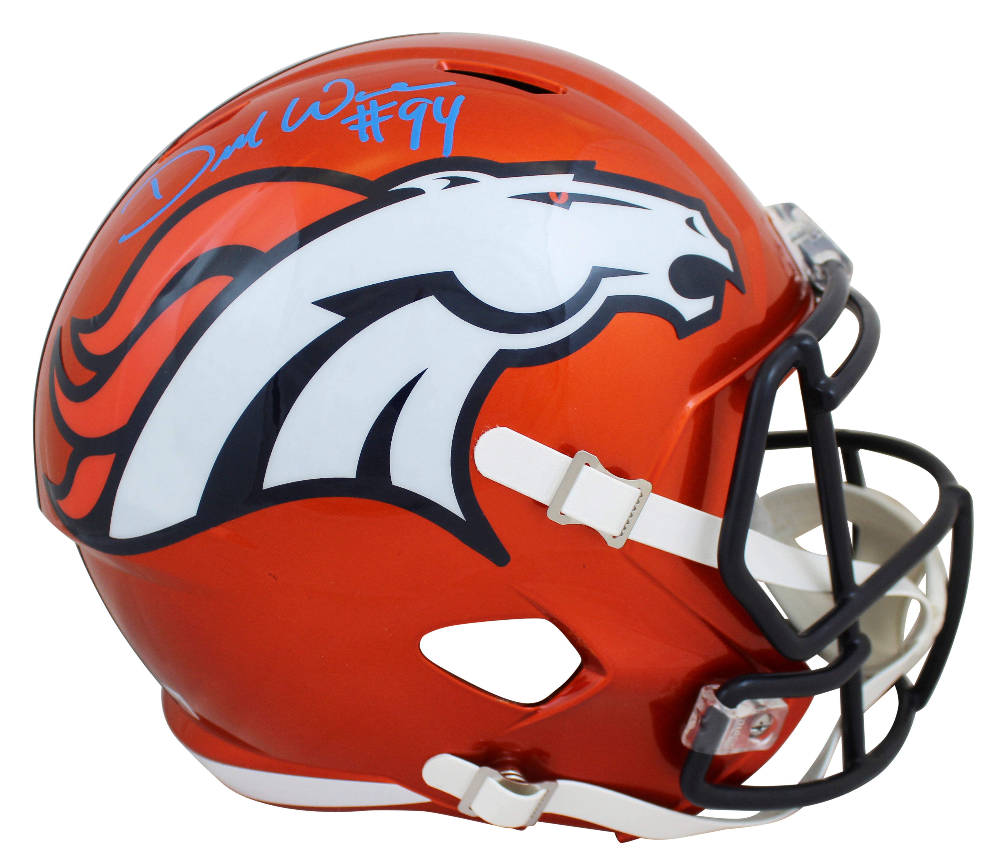 Broncos DeMarcus Ware Signed Flash Full Size Speed Rep Helmet BAS Witnessed