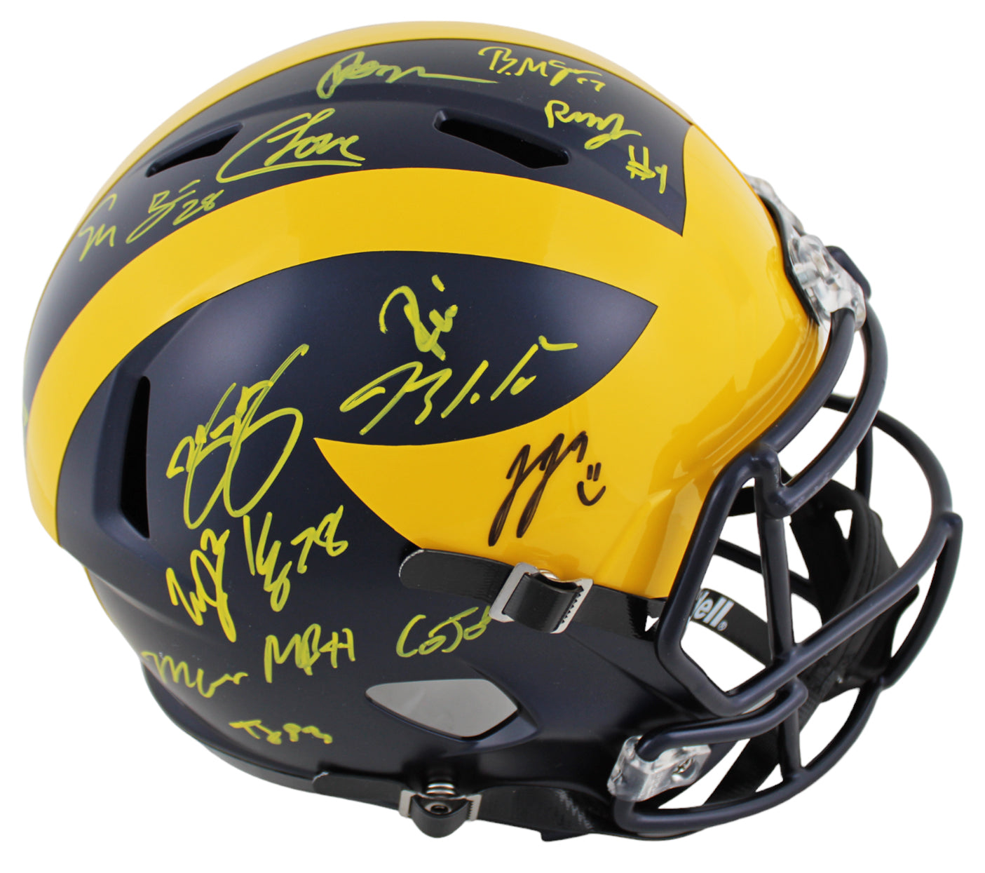 Michigan 2023 Champs (16) McCarthy, Corum Signed F/S Speed Rep Helmet BAS Wit