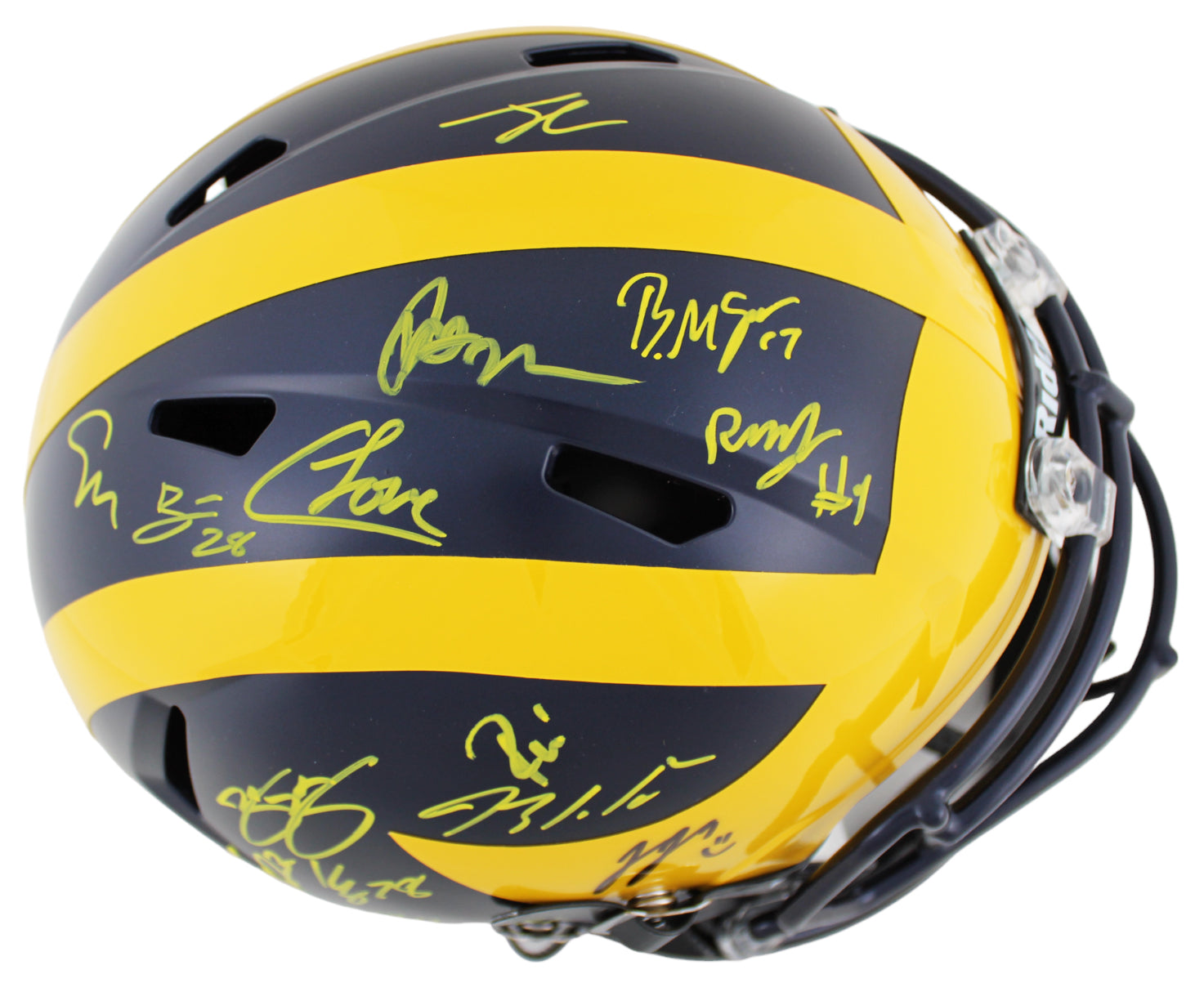 Michigan 2023 Champs (16) McCarthy, Corum Signed F/S Speed Rep Helmet BAS Wit