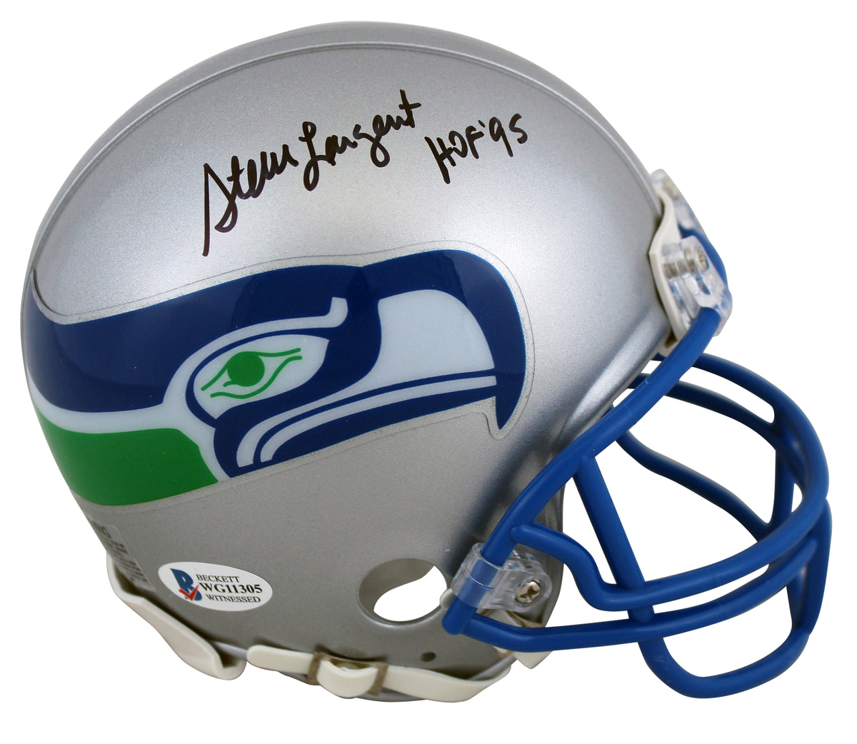 Seahawks Steve Largent "HOF 95" Signed 83-01 Throwback Rep Mini Helmet BAS Wit