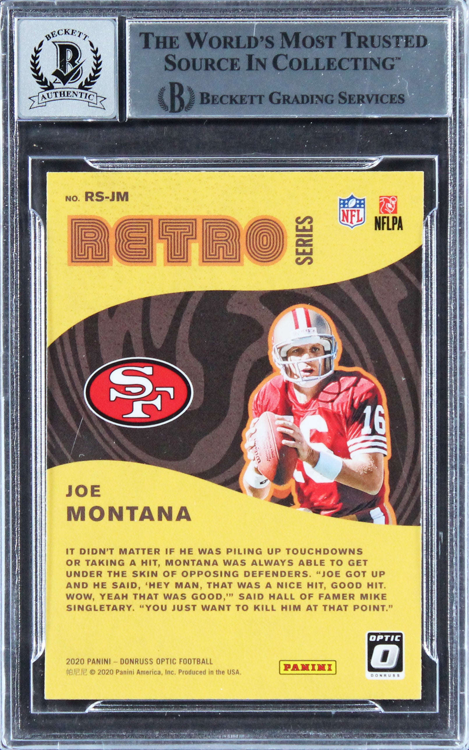 49ers Joe Montana Signed 2020 Donruss Optic Retro #1 Card Auto 10! BAS Slabbed