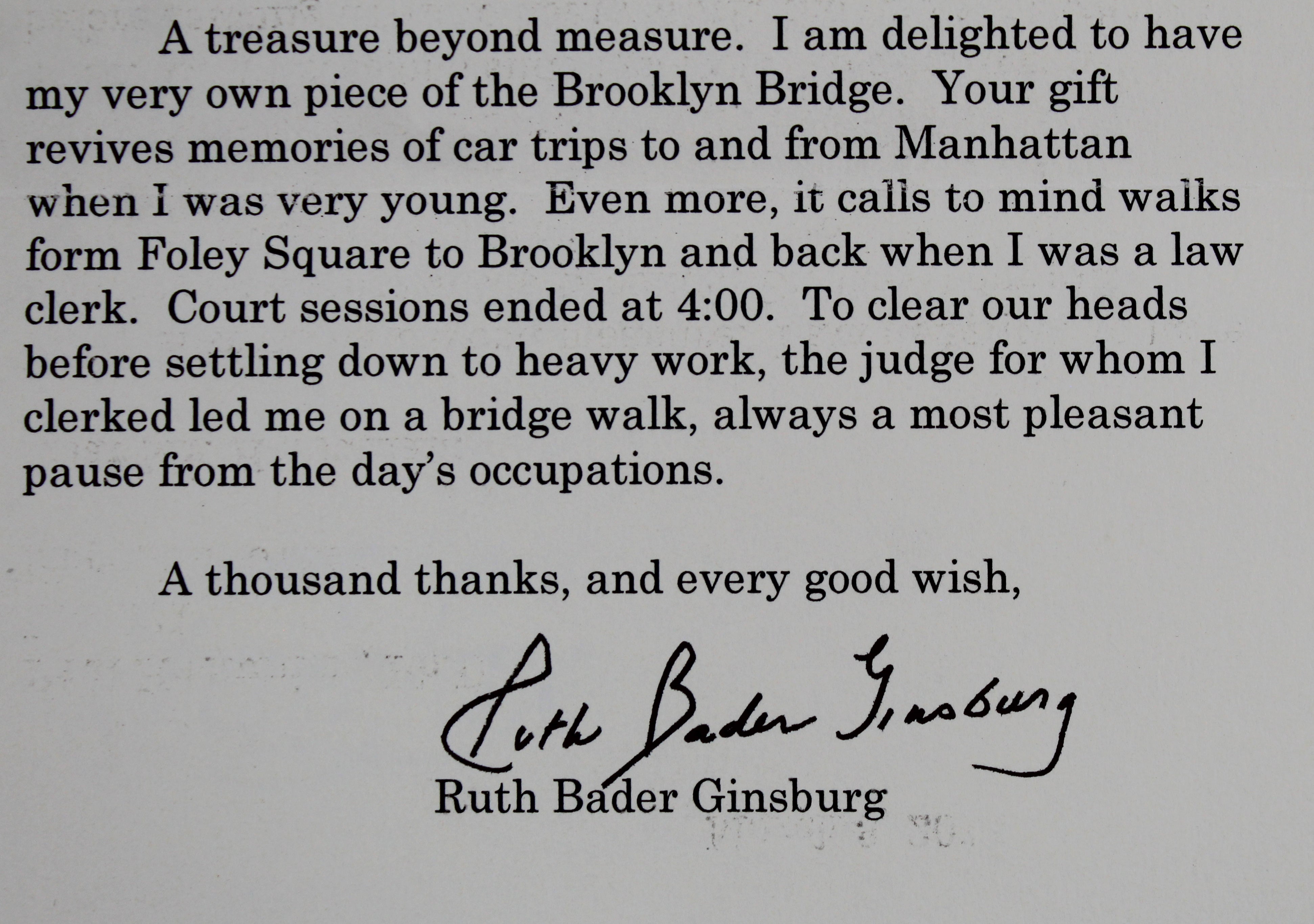 Ruth Bader Ginsberg Authentic Signed 6.25x8.75 2014 Letter BAS #AB14251