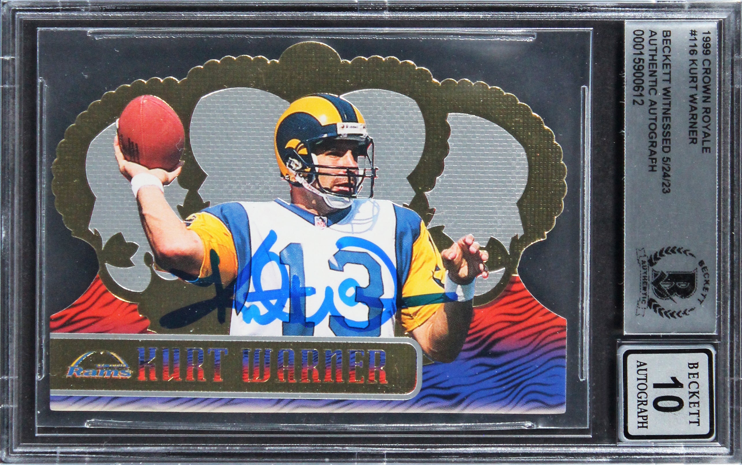 Rams Kurt Warner Signed 1999 Crown Royale #116 Rookie Card Auto 10! BAS Slabbed