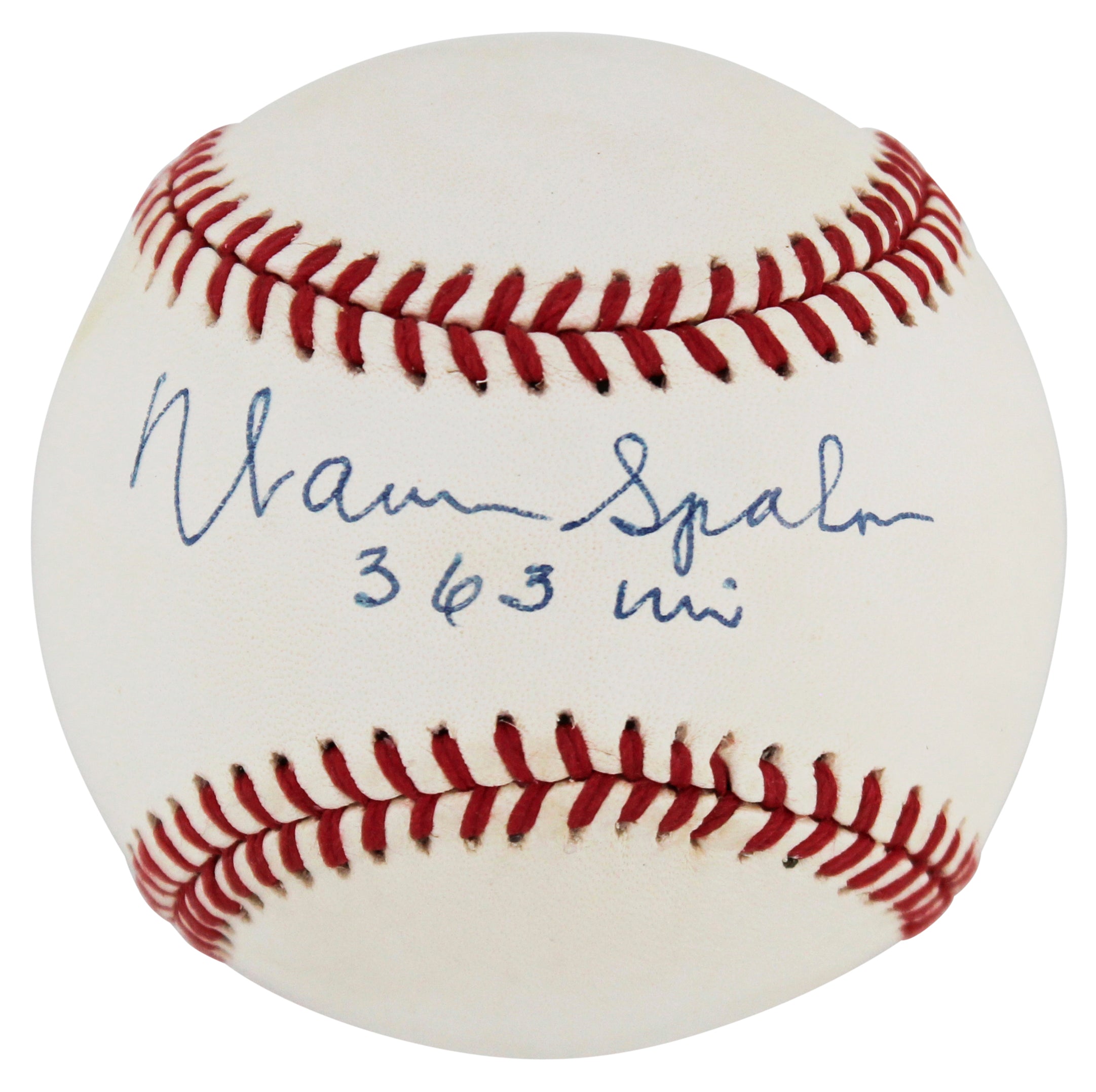 Braves Warren Spahn "363 Wins" Authentic Signed White Onl Baseball BAS #BL96167