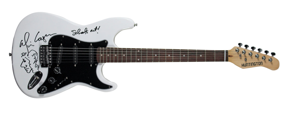 Alice Cooper Signed White Electric Guitar w/ Self Portrait Sketch BAS #1W793468