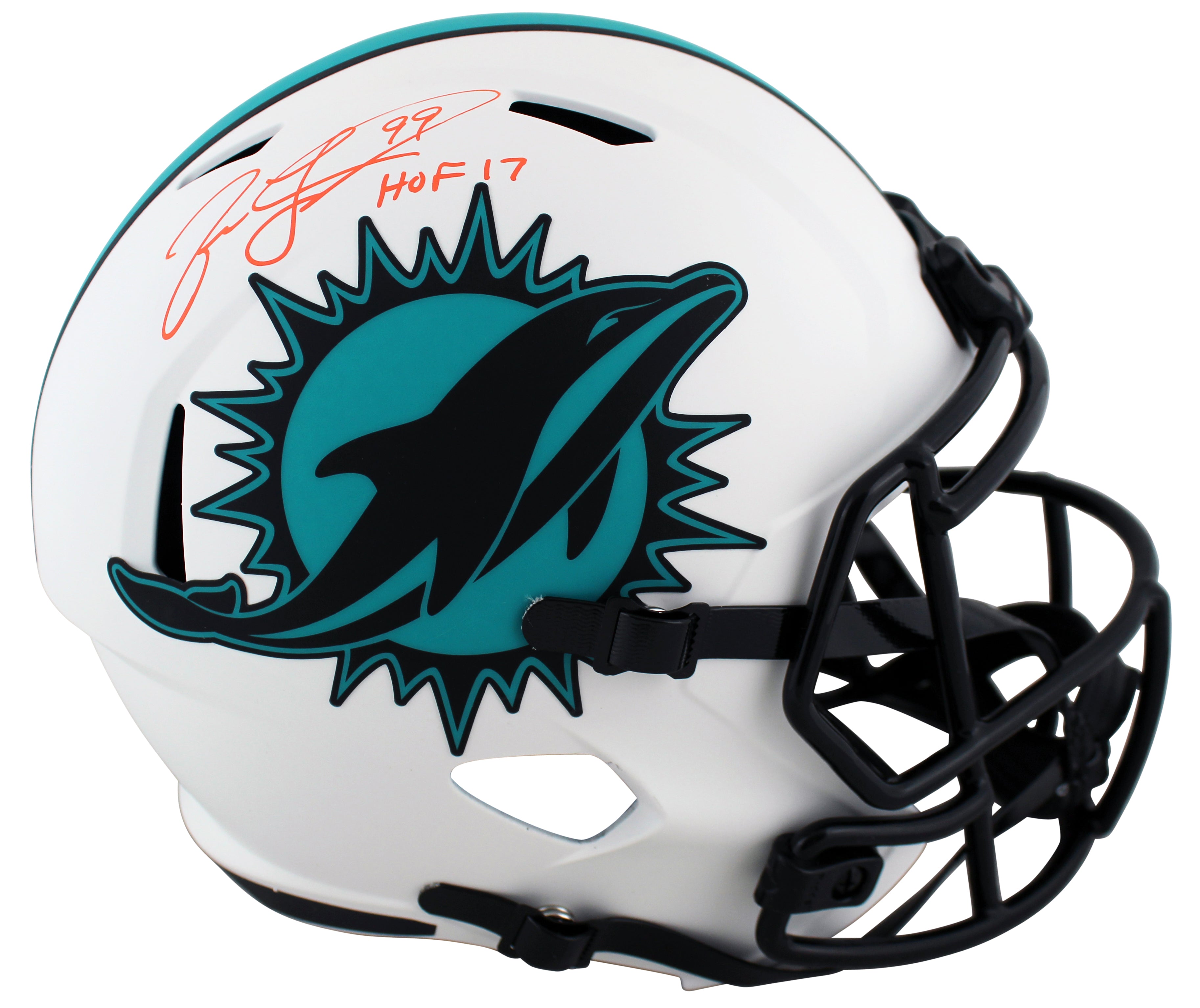 Dolphins Jason Taylor "HOF 17" Signed Lunar Full Size Speed Rep Helmet BAS Wit