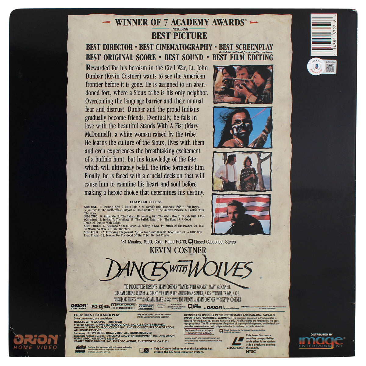 Kevin Costner Dances with Wolves Authentic Signed Laserdisc Cover BAS #BF88866