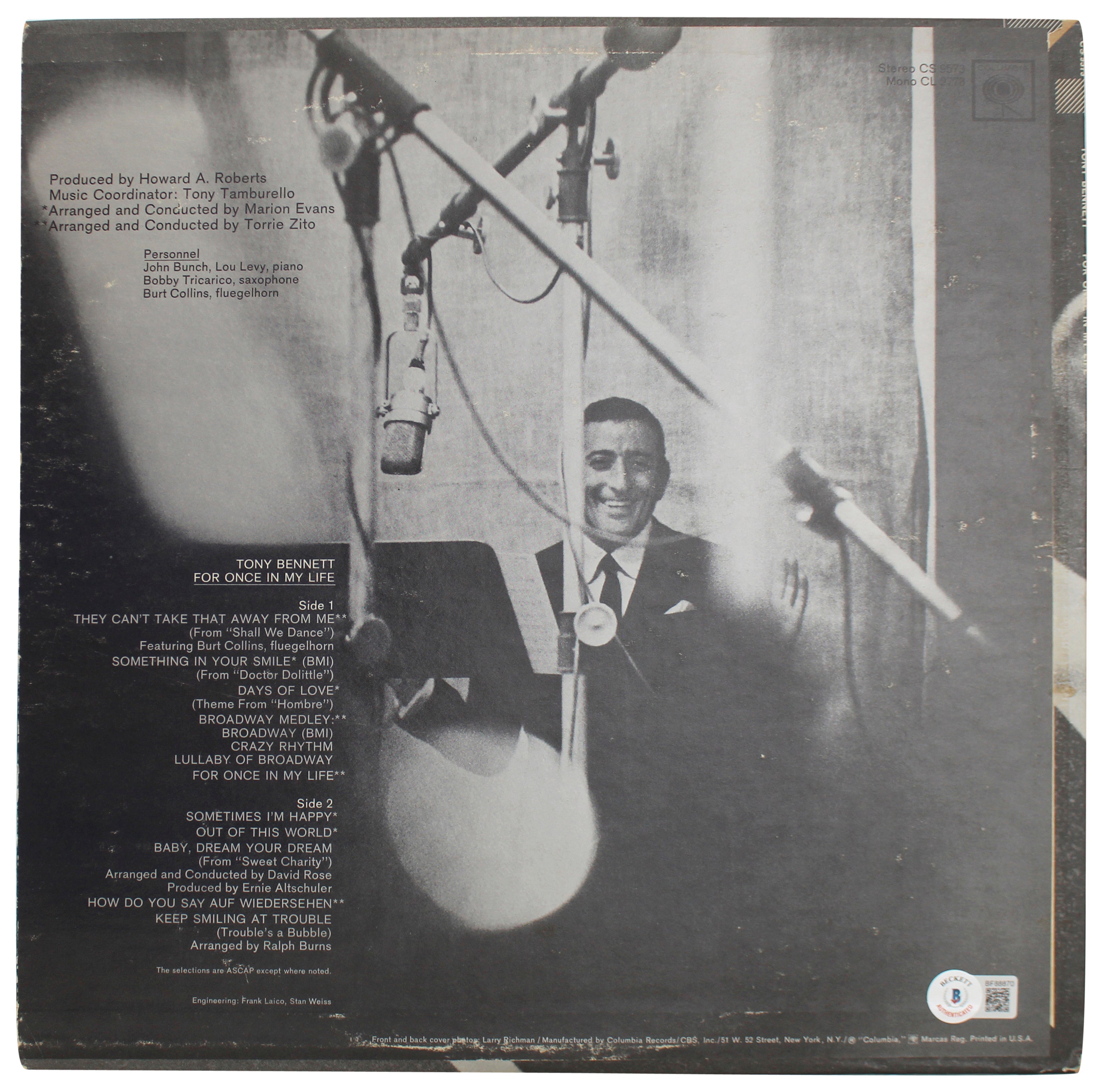 Tony Bennett Authentic Signed For Once In My Life Album Cover BAS #BF88870